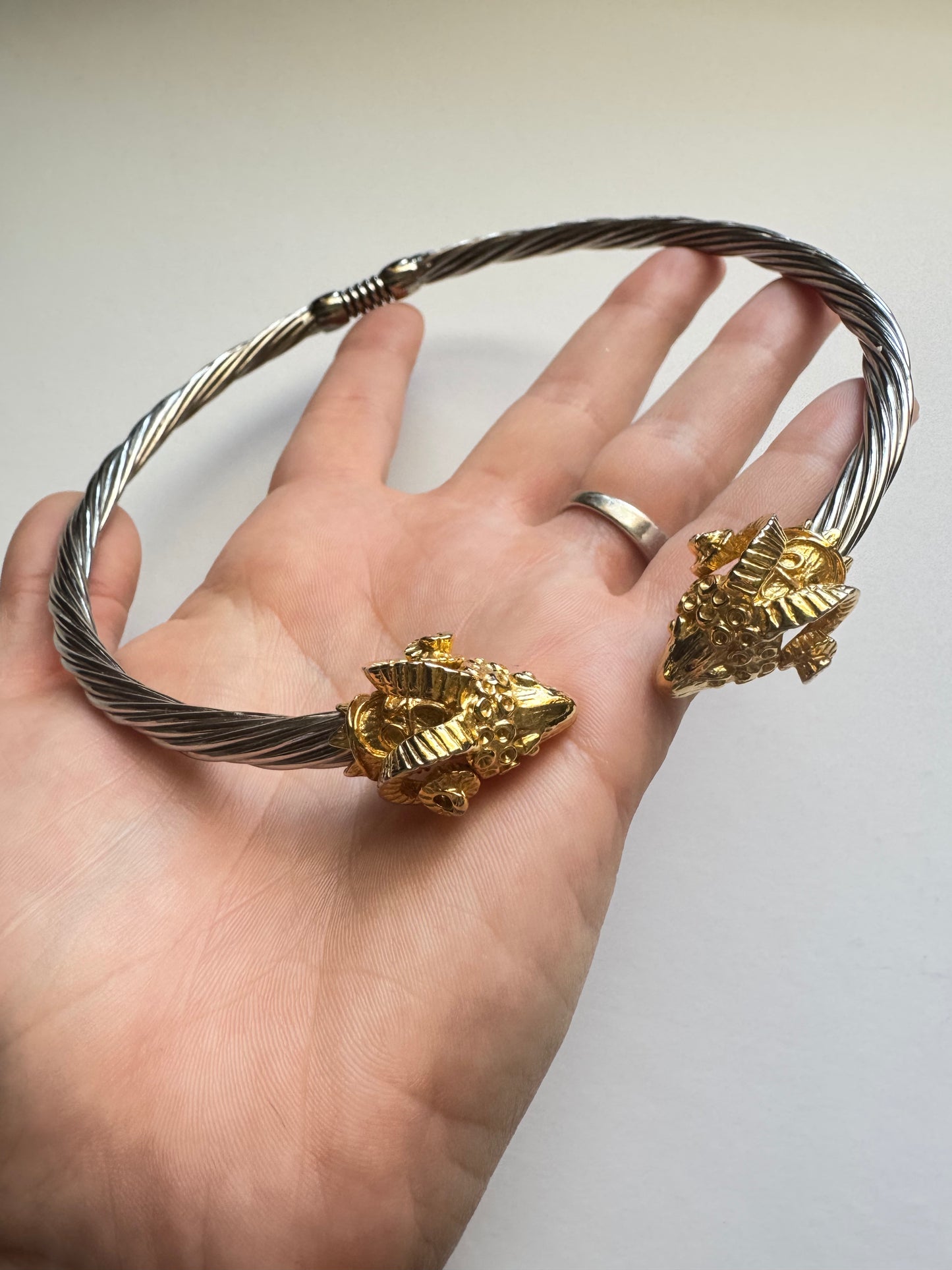 Vintage Twin Ram Head Collar Necklace Gold & Silver Tone Statement Piece