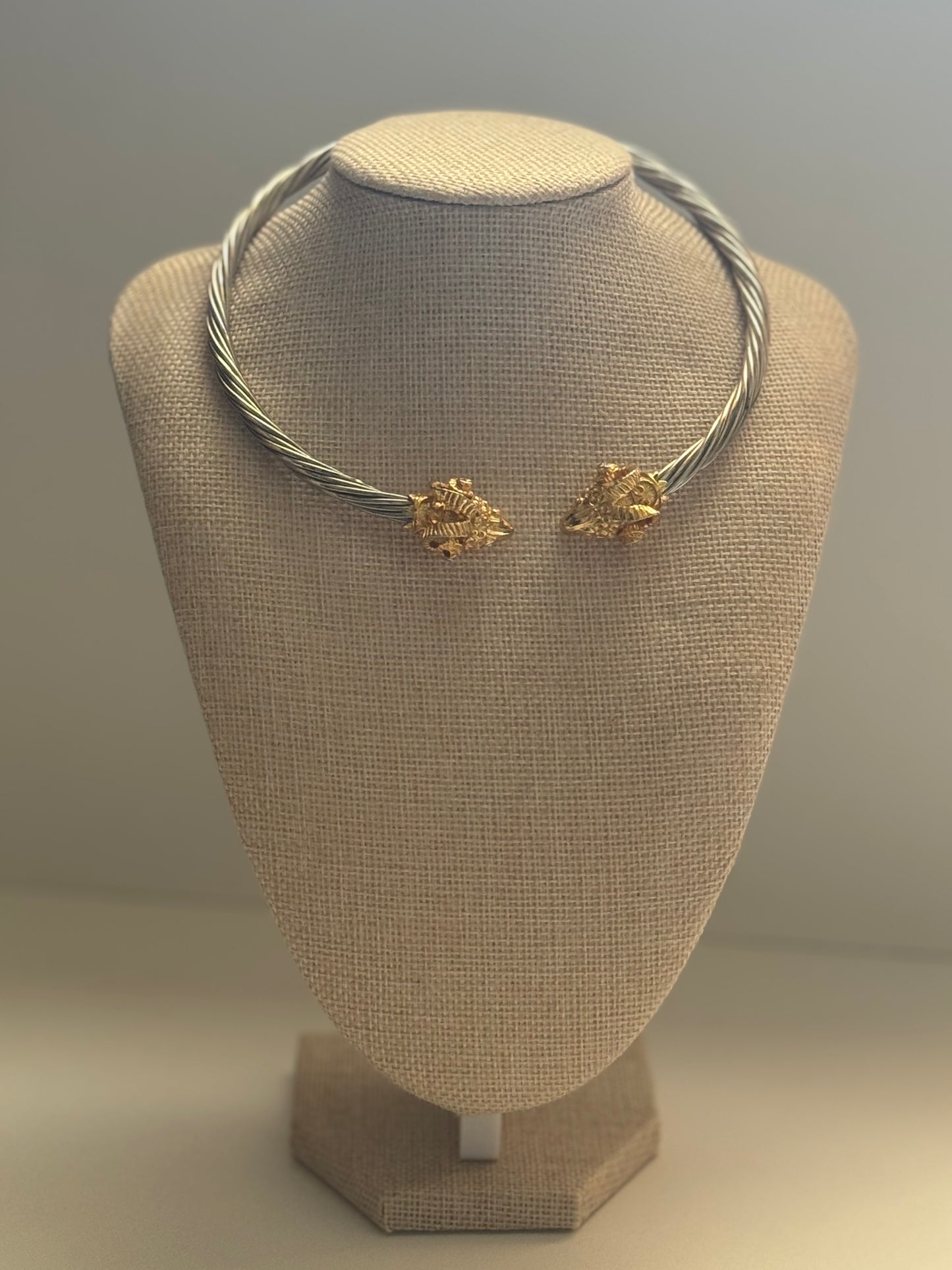 Vintage Twin Ram Head Collar Necklace Gold & Silver Tone Statement Piece