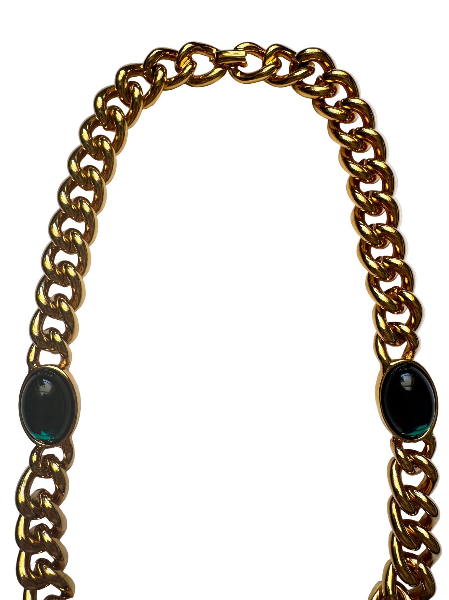 Vintage Kenneth Jay Lane Gold Tone Green Red Lucite Cabochons Statement Necklace