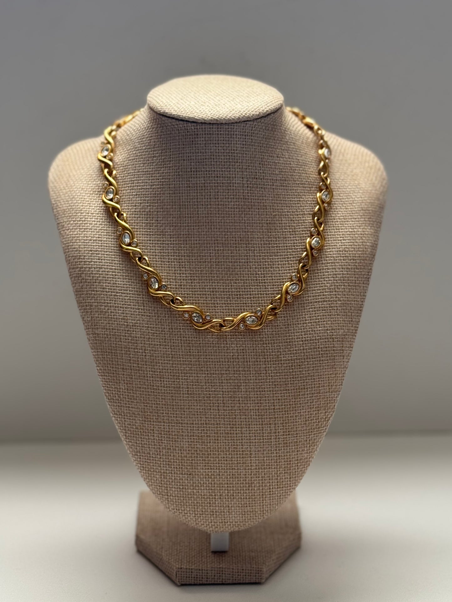 Vintage Swarovski Gold Plated Necklace with Crystal Accents