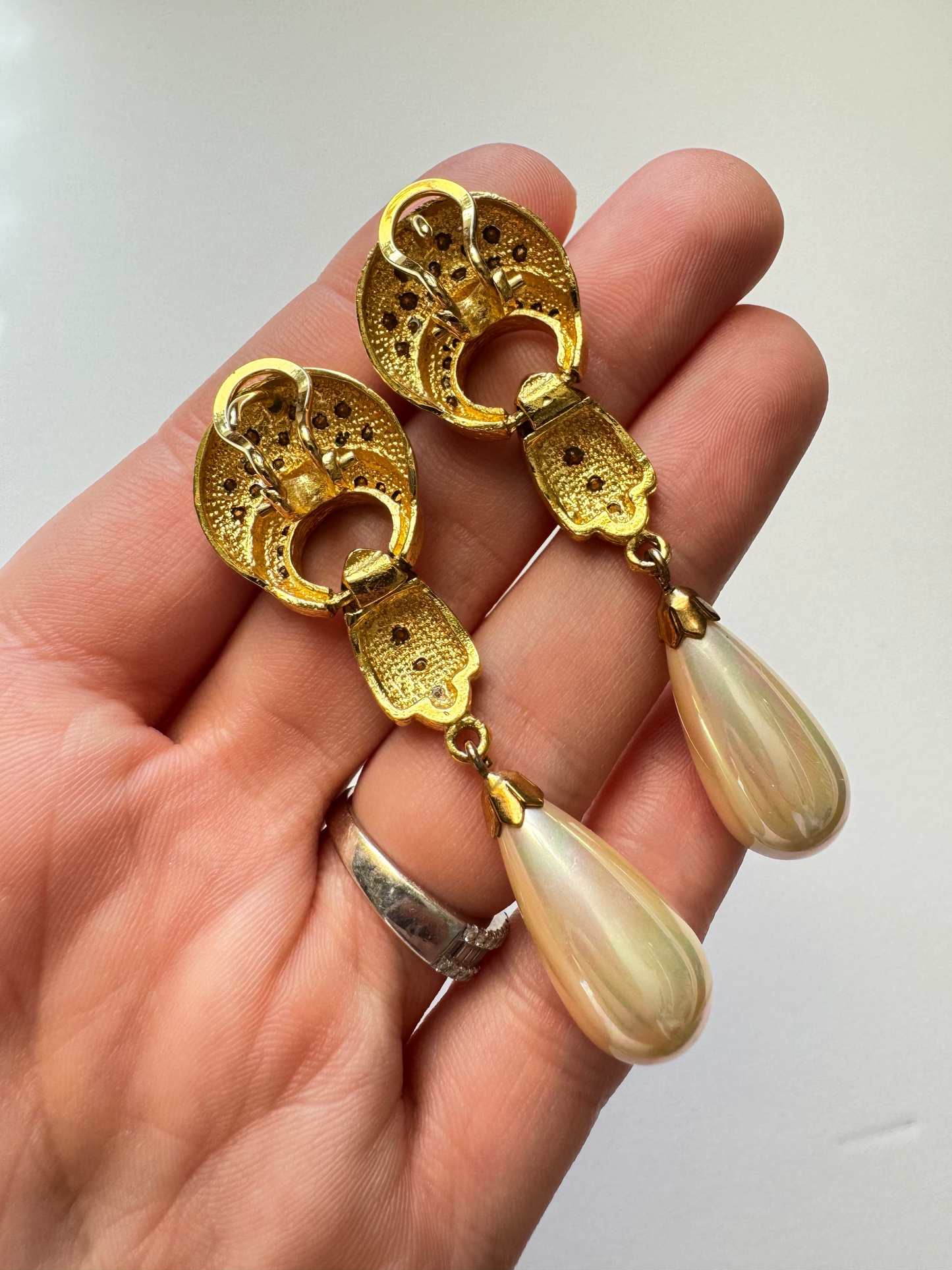 Vintage Rhinestone & Faux Pearl Dangle Clip Earrings