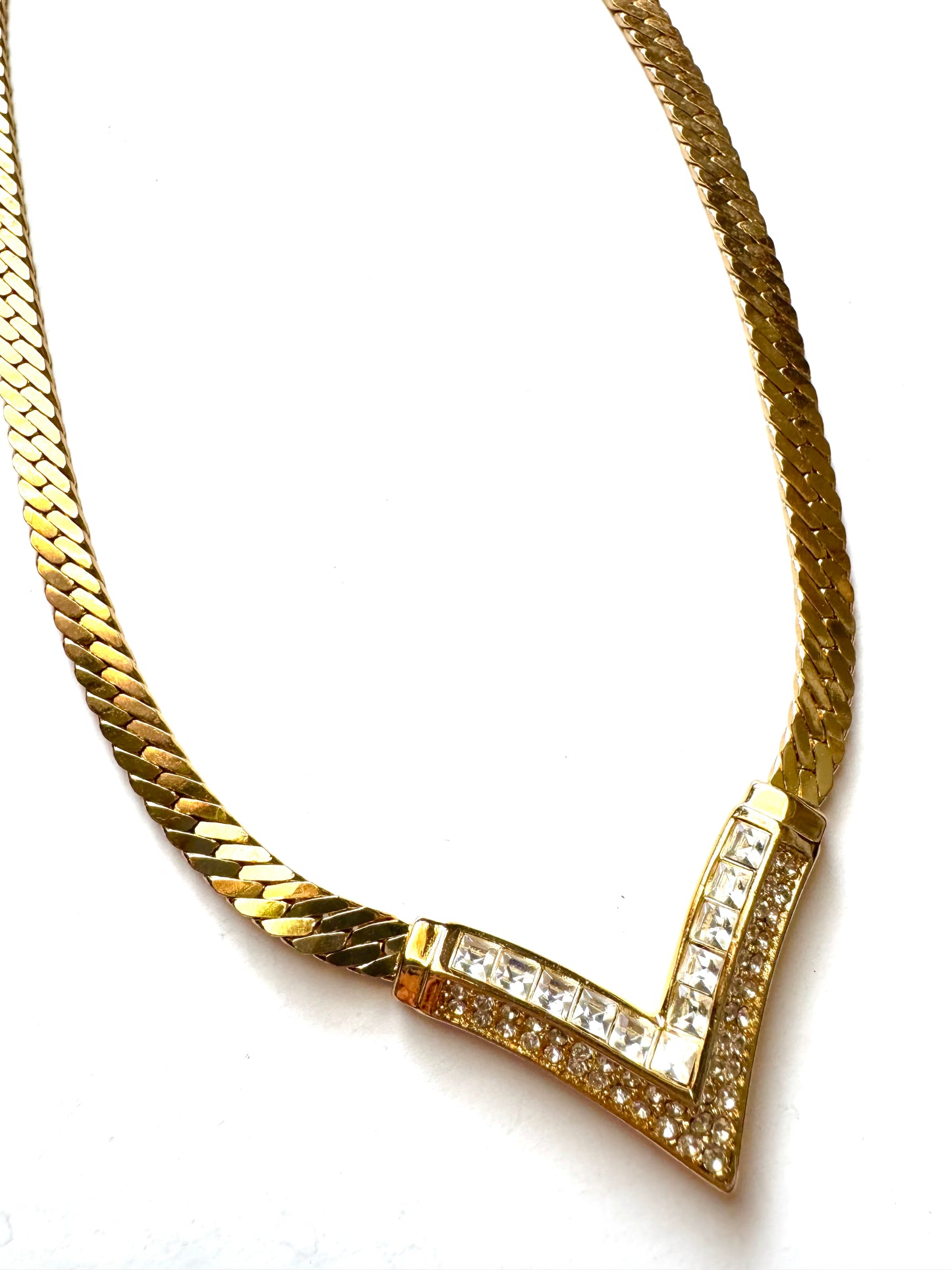 Vintage Christian Dior V-Shaped Crystal Collar Necklace