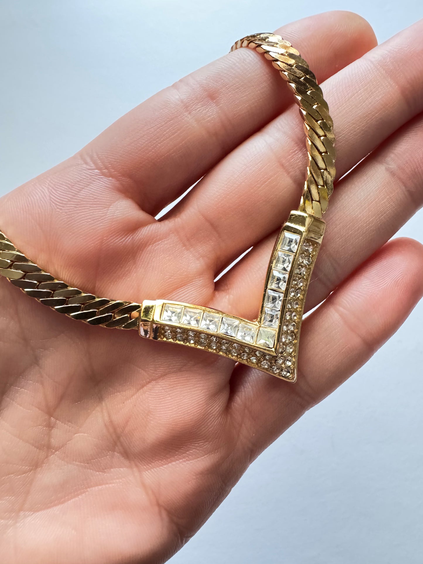 Vintage Christian Dior V-Shaped Crystal Collar Necklace