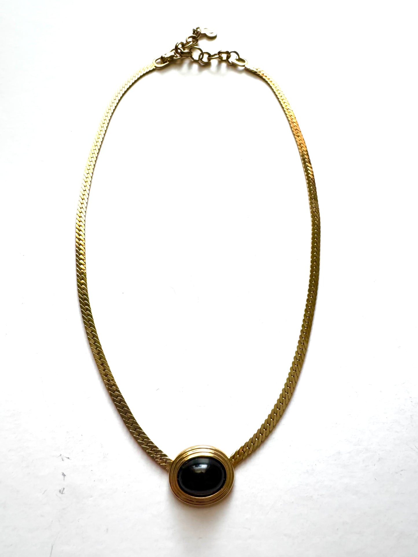 Vintage Christian Dior Black Cabochon Pendant Chain Necklace