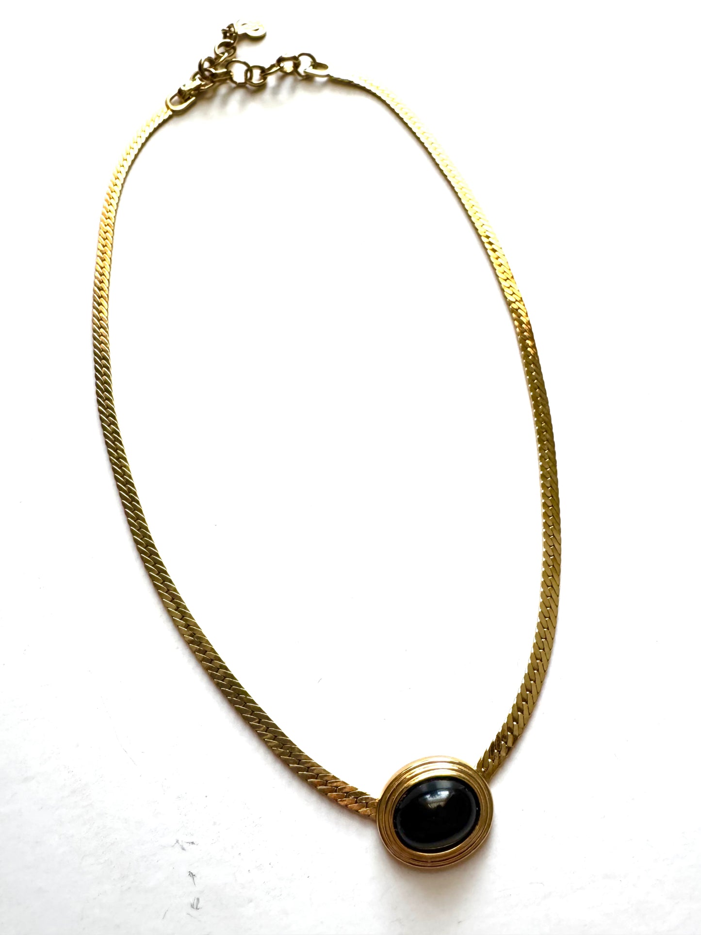 Vintage Christian Dior Black Cabochon Pendant Chain Necklace