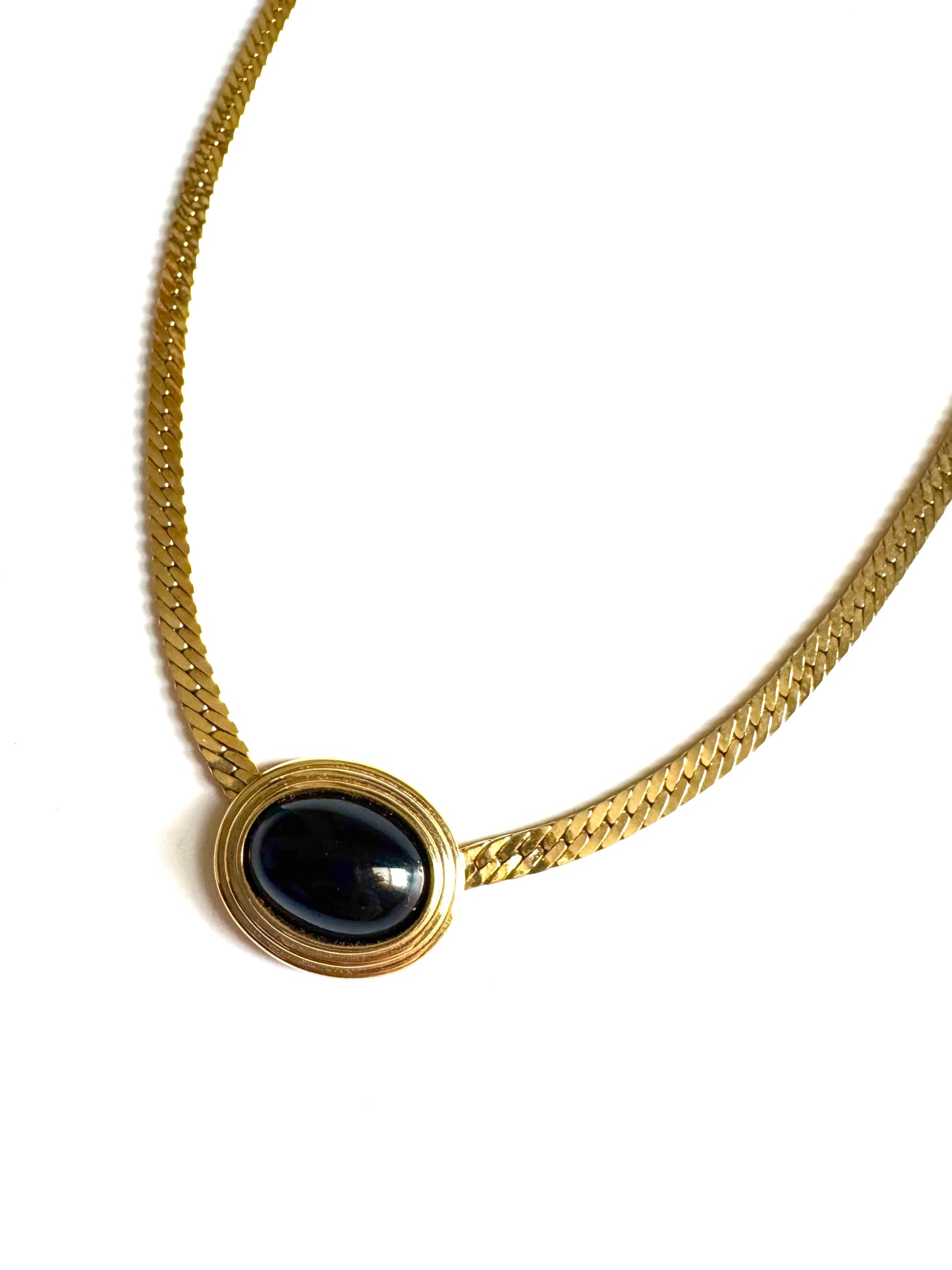 Vintage Christian Dior Black Cabochon Pendant Chain Necklace