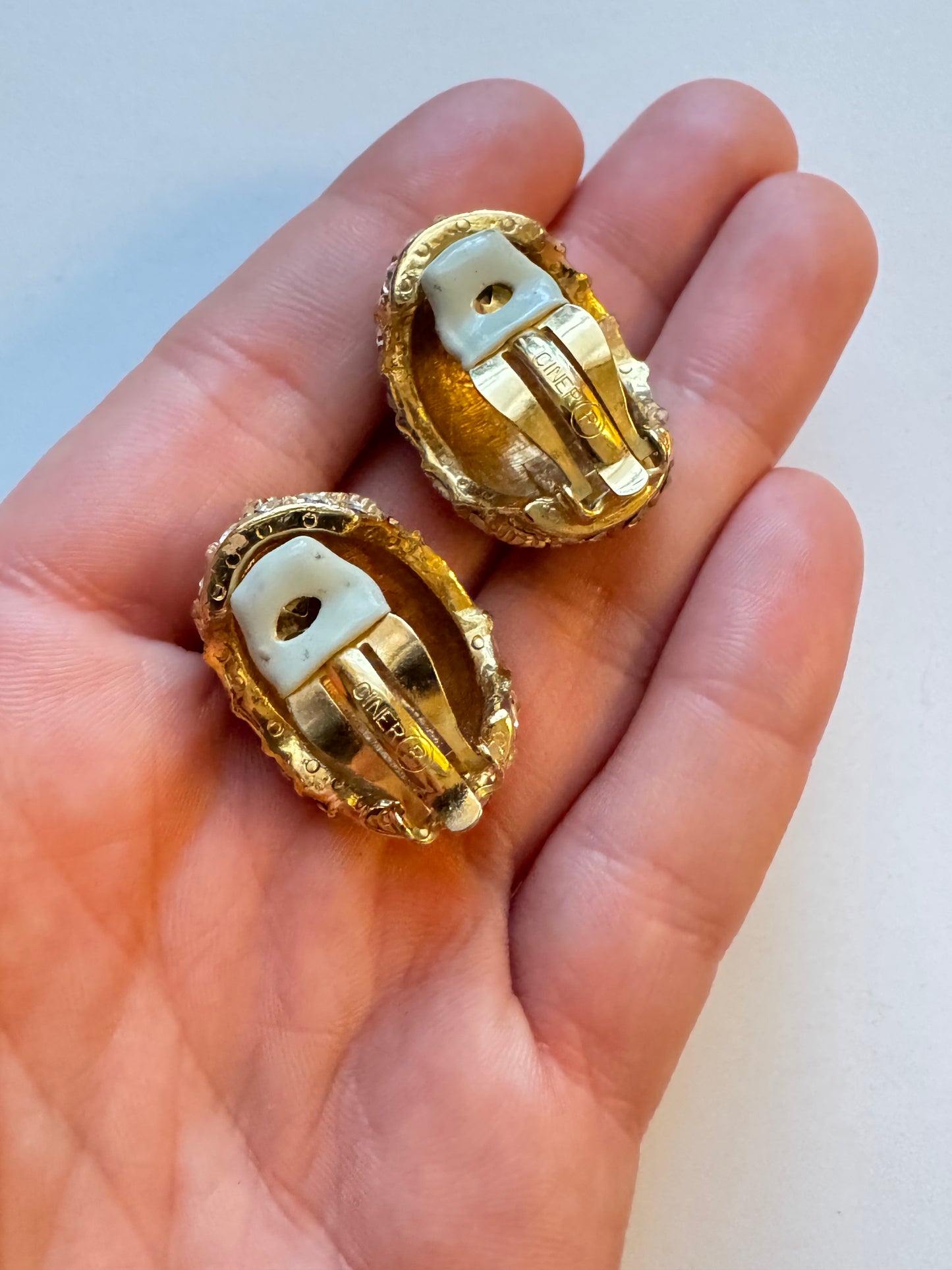 Vintage Ciner Gold Pavé Dome Clip-On Earrings