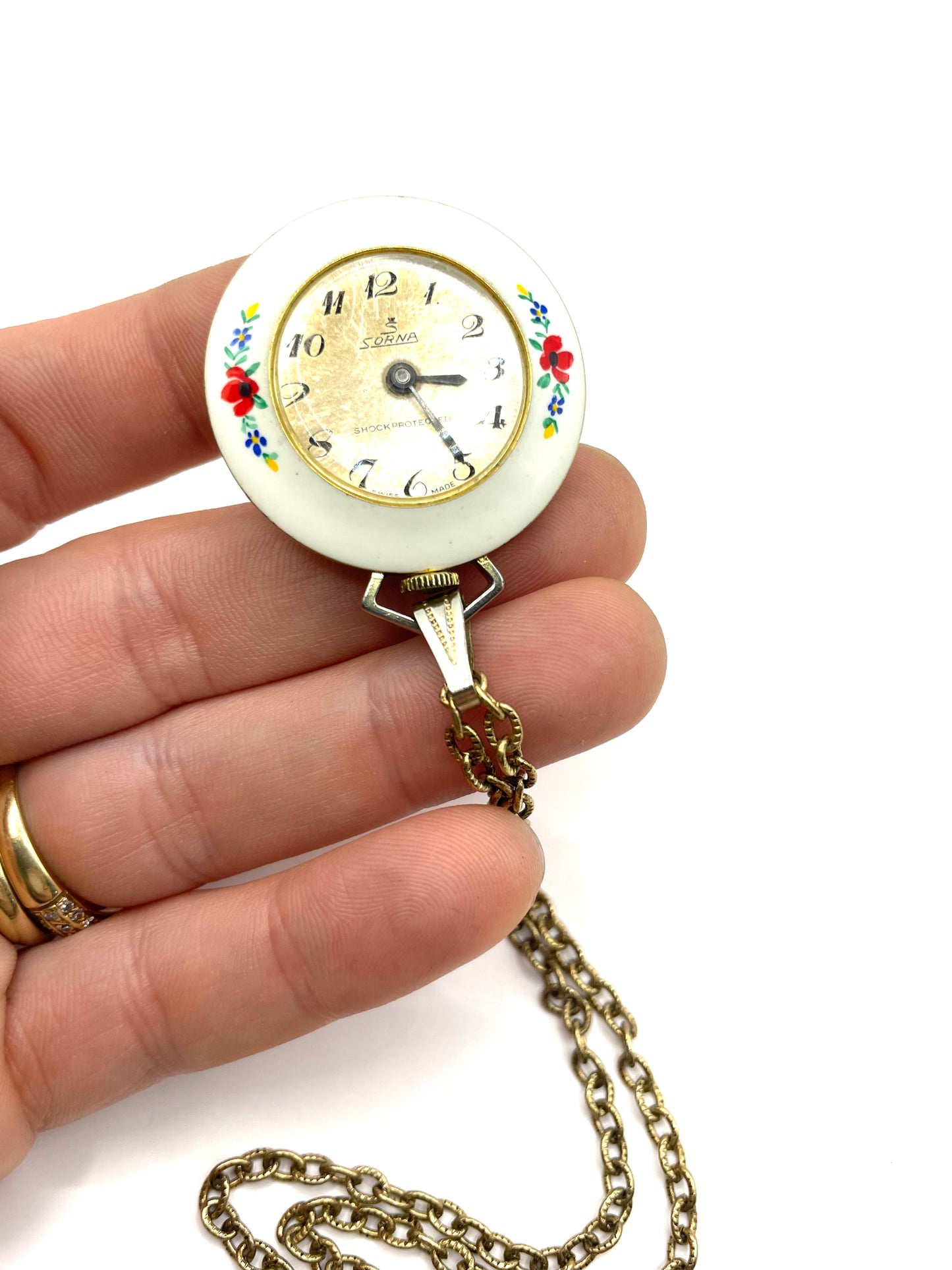 Vintage Swiss Sorna Enamel Wind Up Pendant Watch