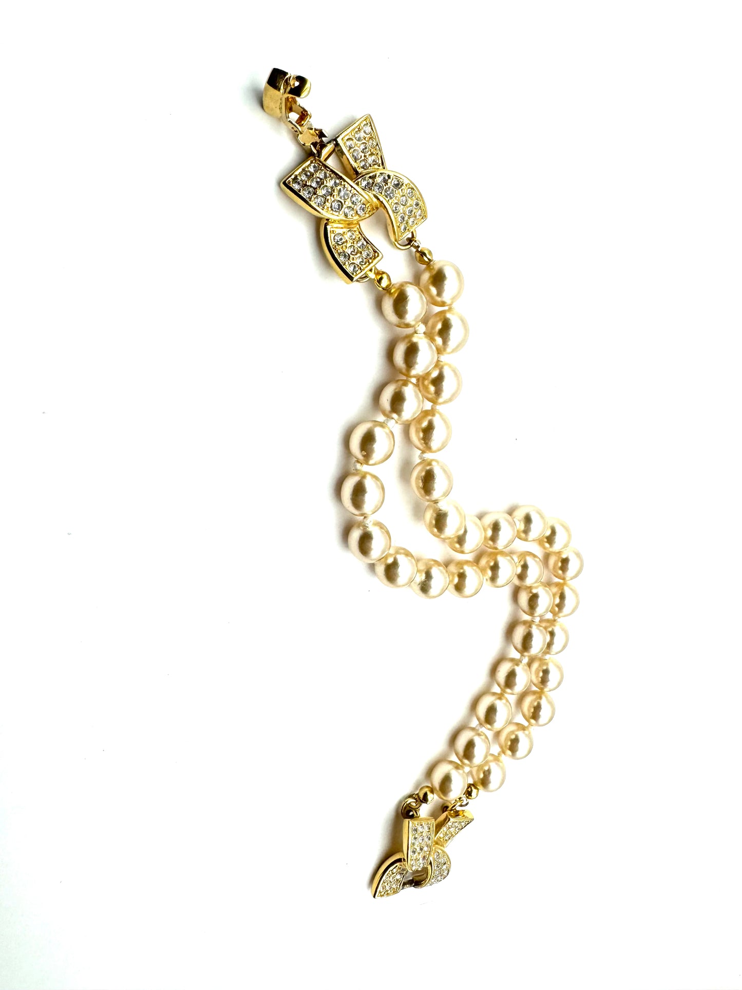 Vintage Kenneth Jay Lane Pearl X Gold Pave Clasp Bracelet