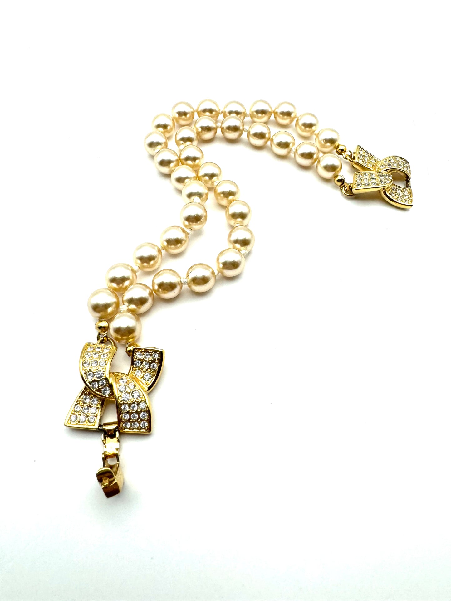 Vintage Kenneth Jay Lane Pearl X Gold Pave Clasp Bracelet