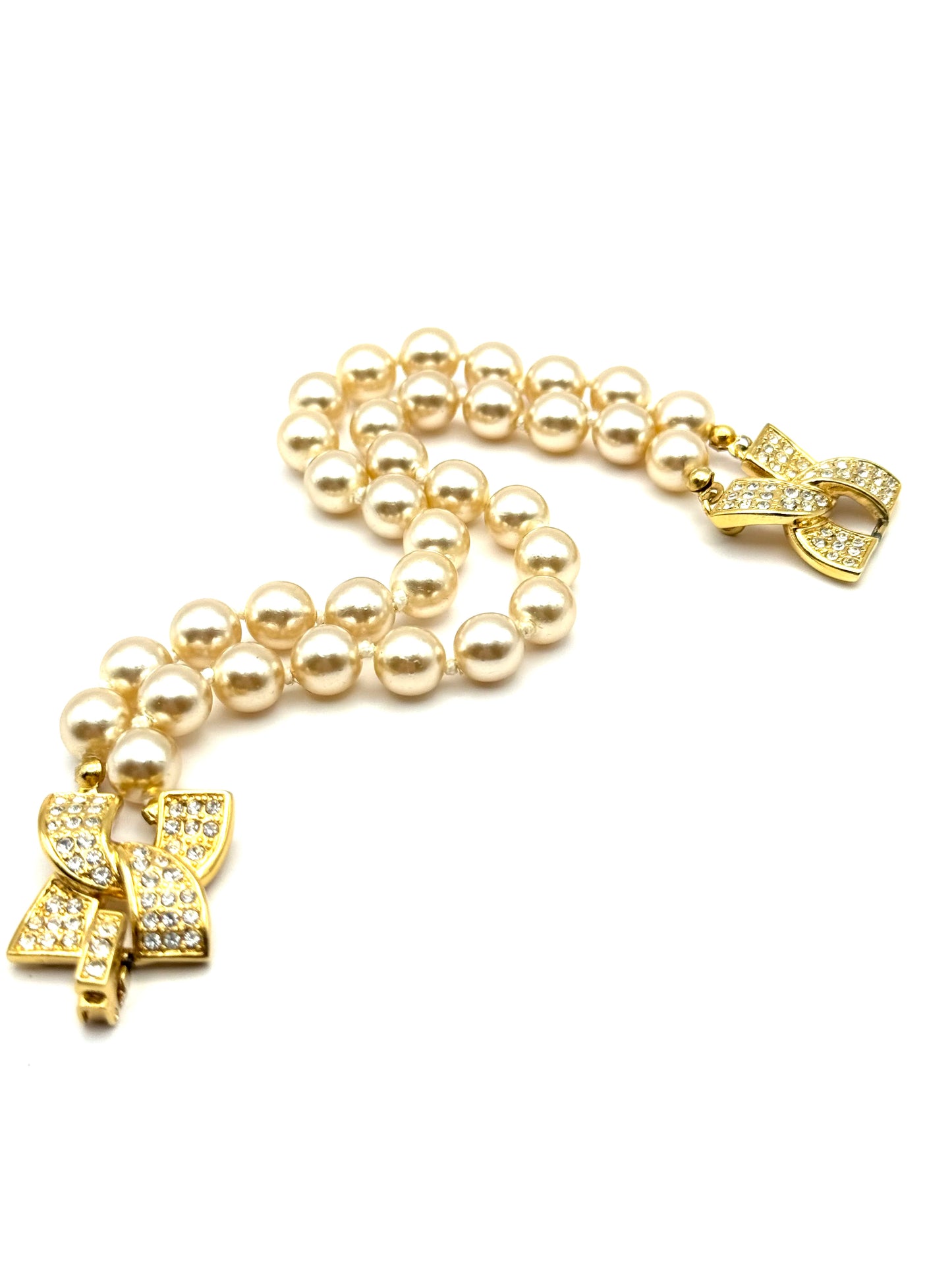 Vintage Kenneth Jay Lane Pearl X Gold Pave Clasp Bracelet