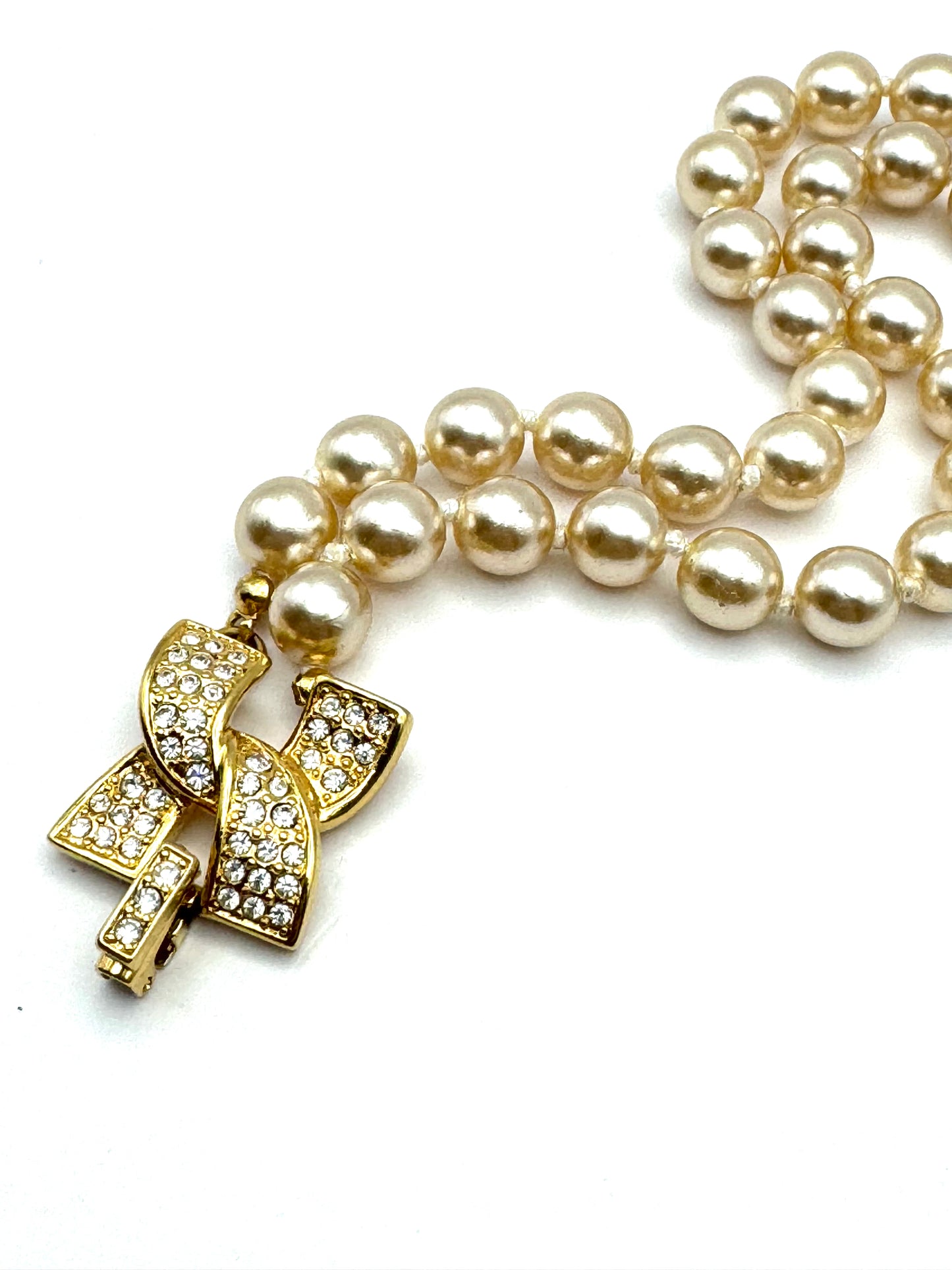 Vintage Kenneth Jay Lane Pearl X Gold Pave Clasp Bracelet