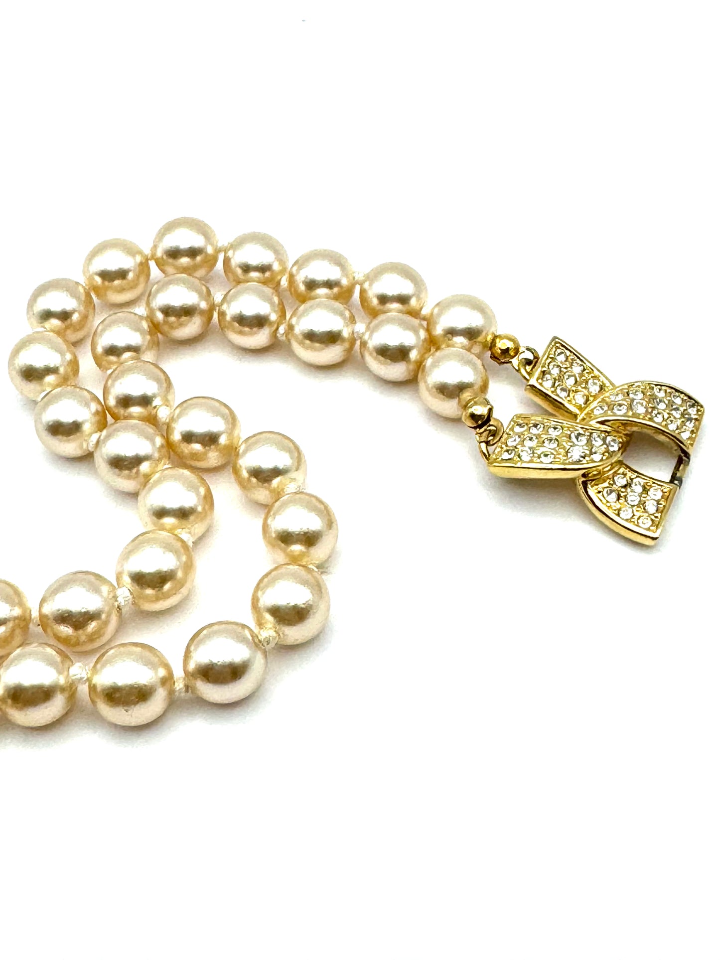 Vintage Kenneth Jay Lane Pearl X Gold Pave Clasp Bracelet