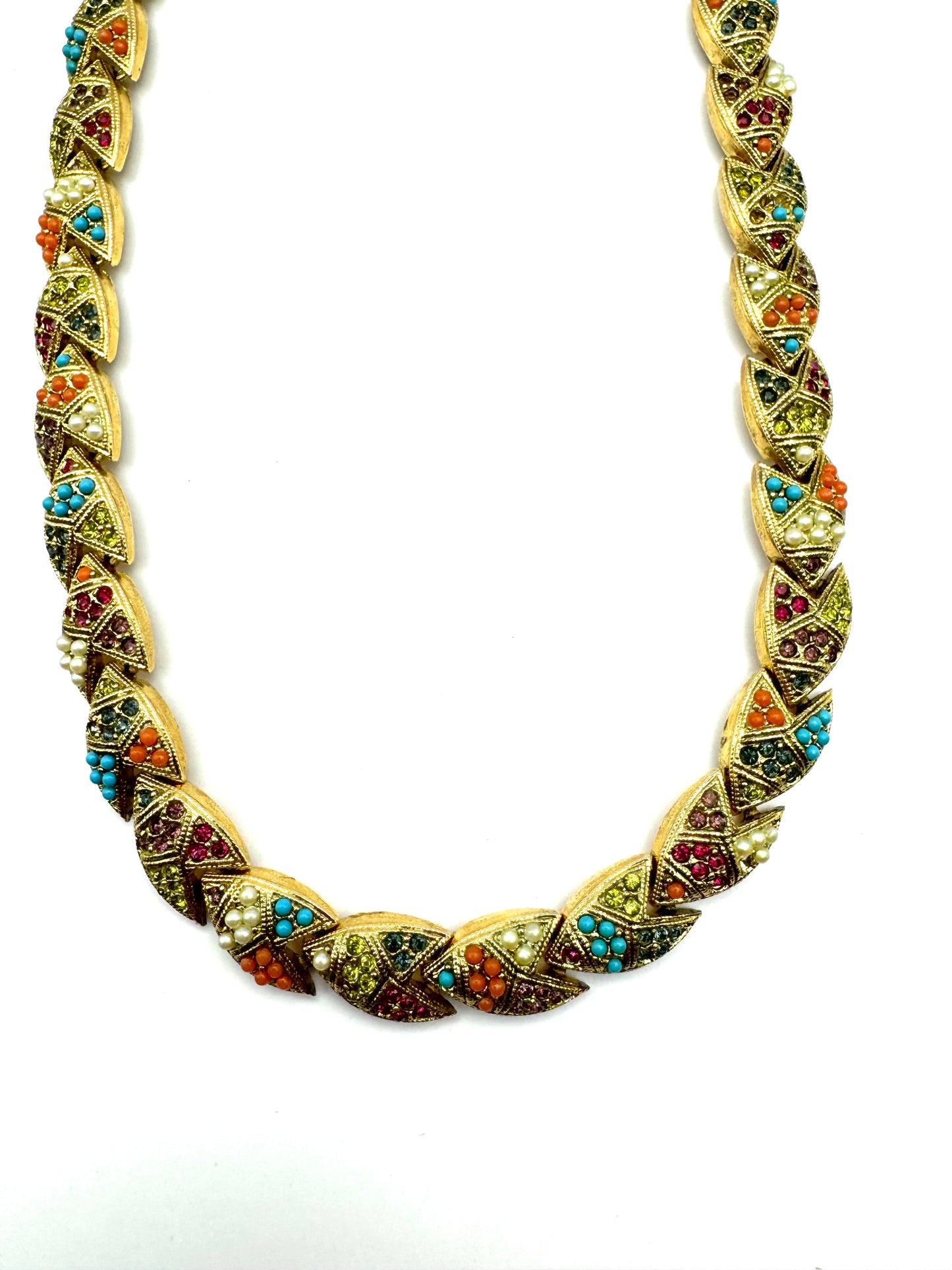 Vintage D'Orlan Buried Treasure Multicolor Beads Rhinestones Choker Necklace