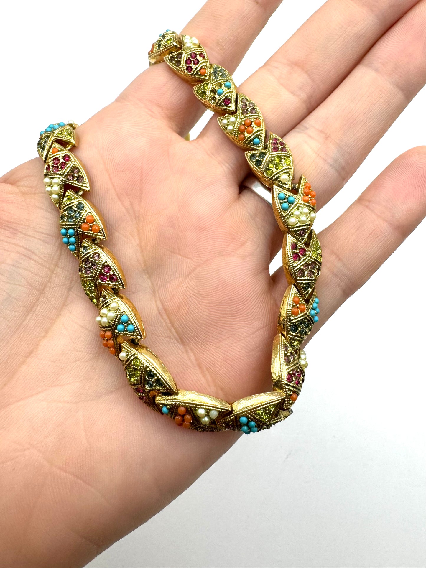 Vintage D'Orlan Buried Treasure Multicolor Beads Rhinestones Choker Necklace