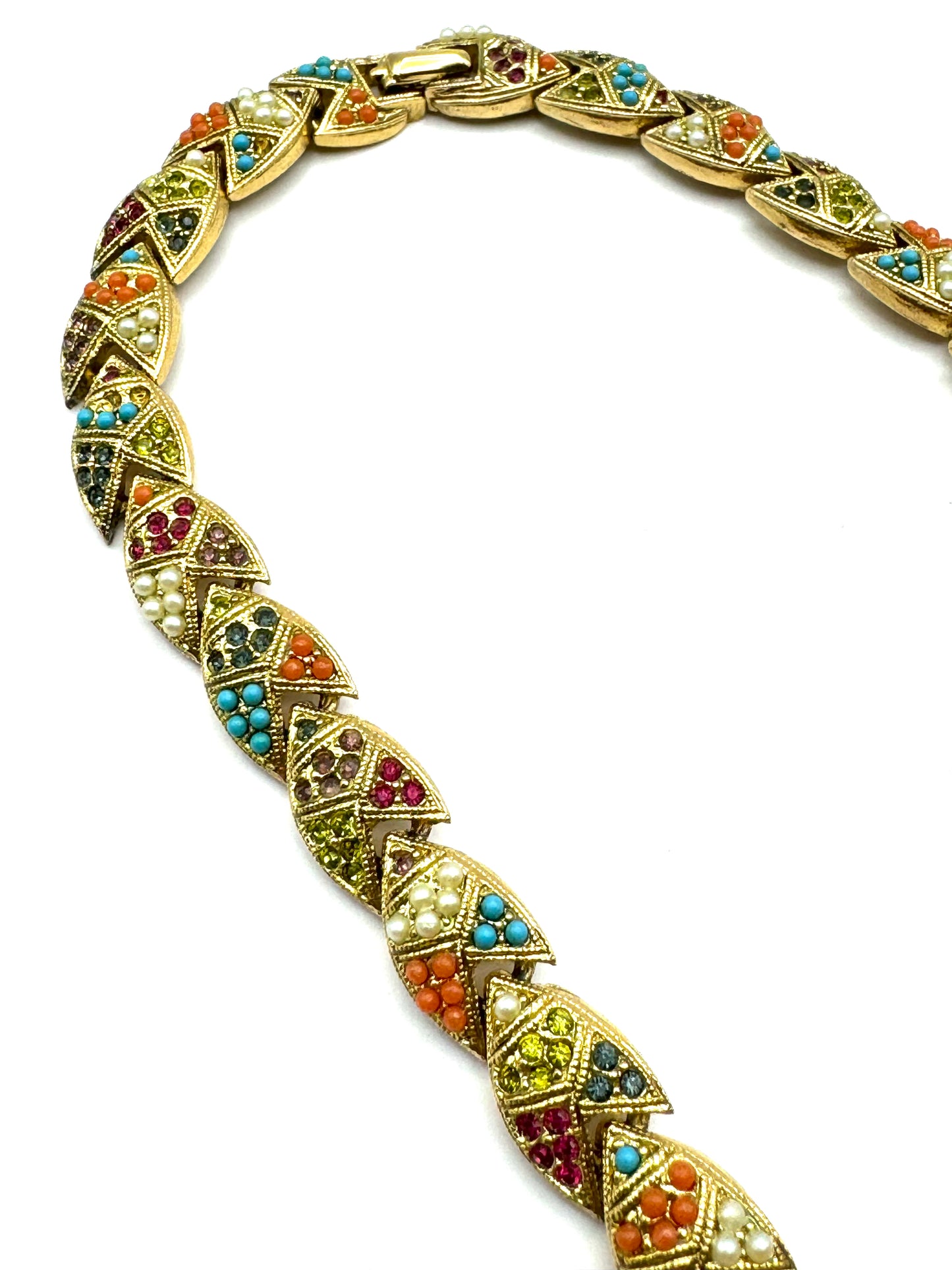 Vintage D'Orlan Buried Treasure Multicolor Beads Rhinestones Choker Necklace