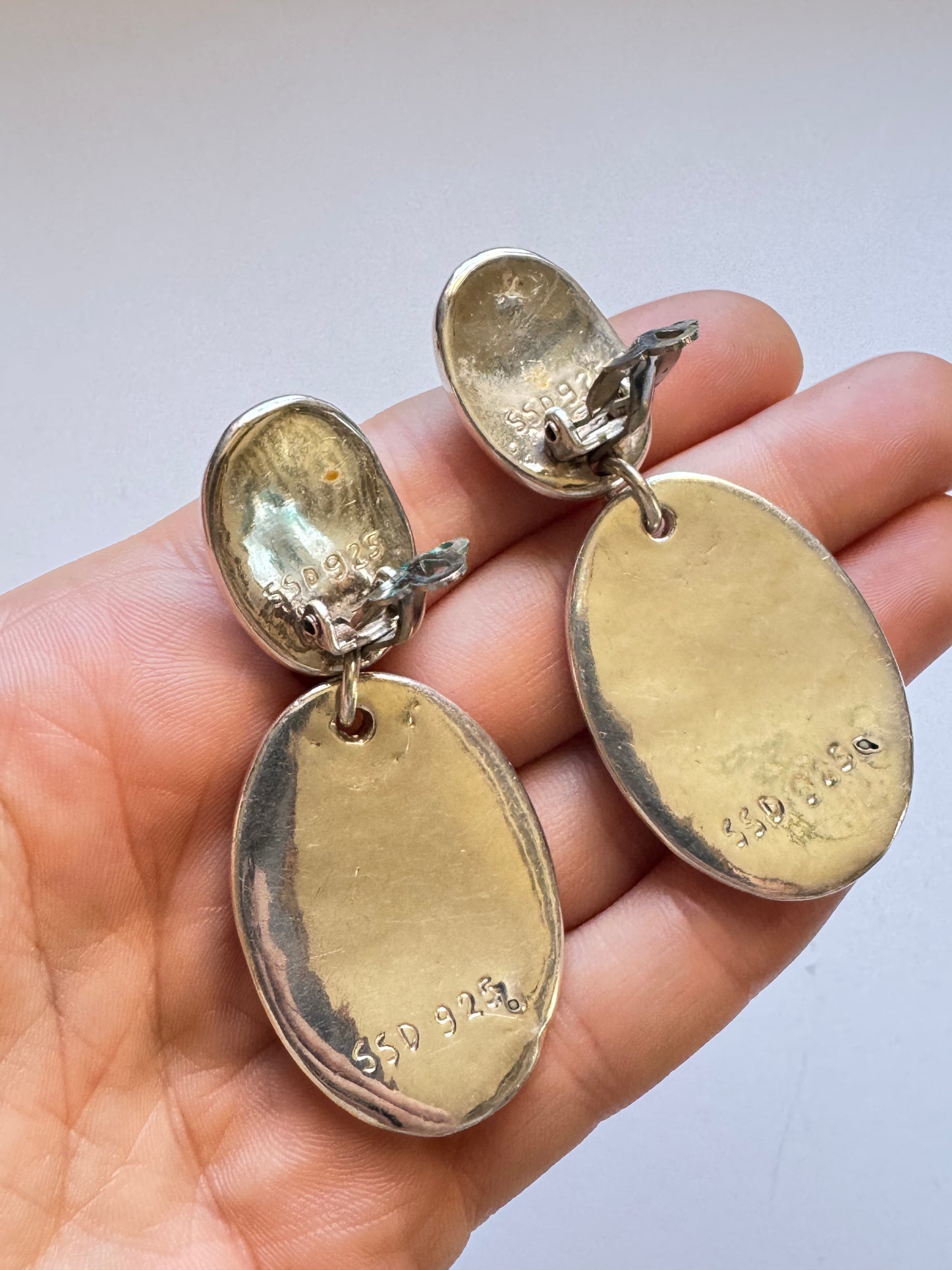 Sterling Silver Modernist Double Drop Clip On Earrings SSD 925