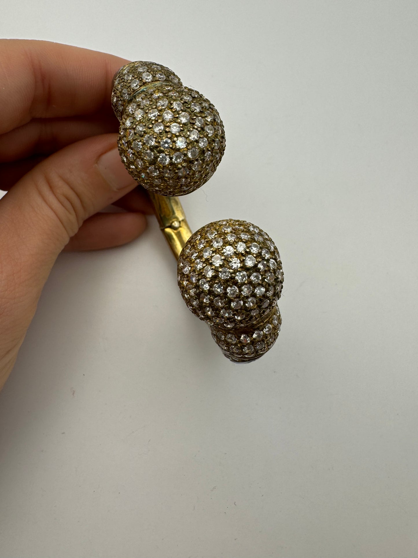 Stunning 925 Vermeil Enamel with Rhinestones Clamper Statement Bracelet