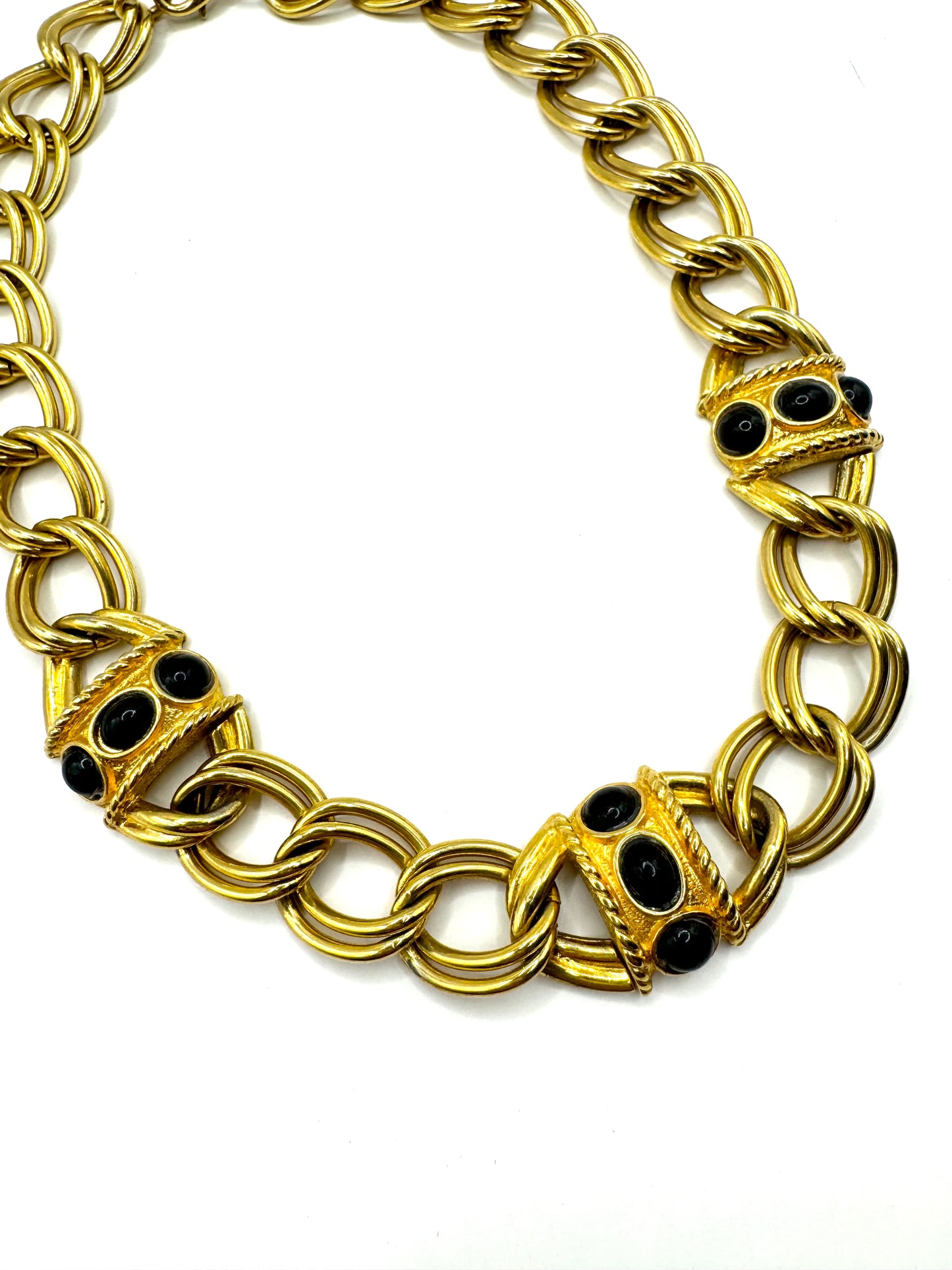 Vintage Chunky Gold Tone Black Lucite Cabochon Necklace