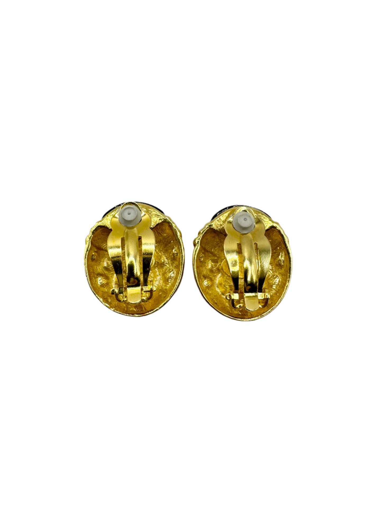 Vintage Joan Rivers Gold Tone Enamel Lucite Cabochon Rhinestone Clip on Earrings