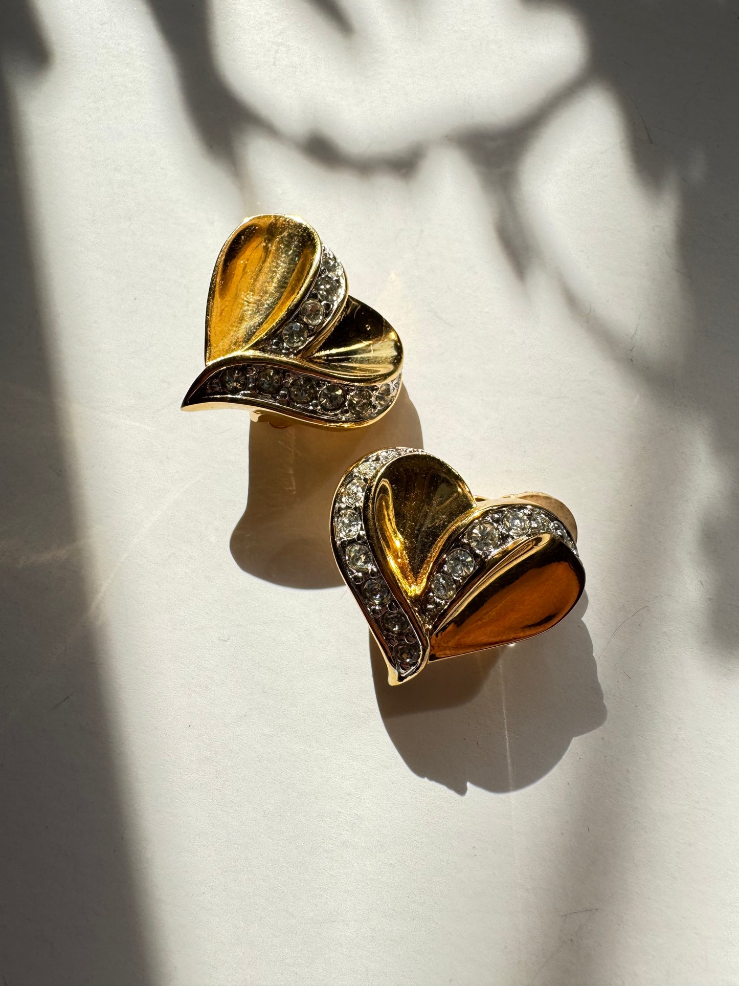 Vintage Nina Ricci Rhinestone Heart Clip-On Earrings