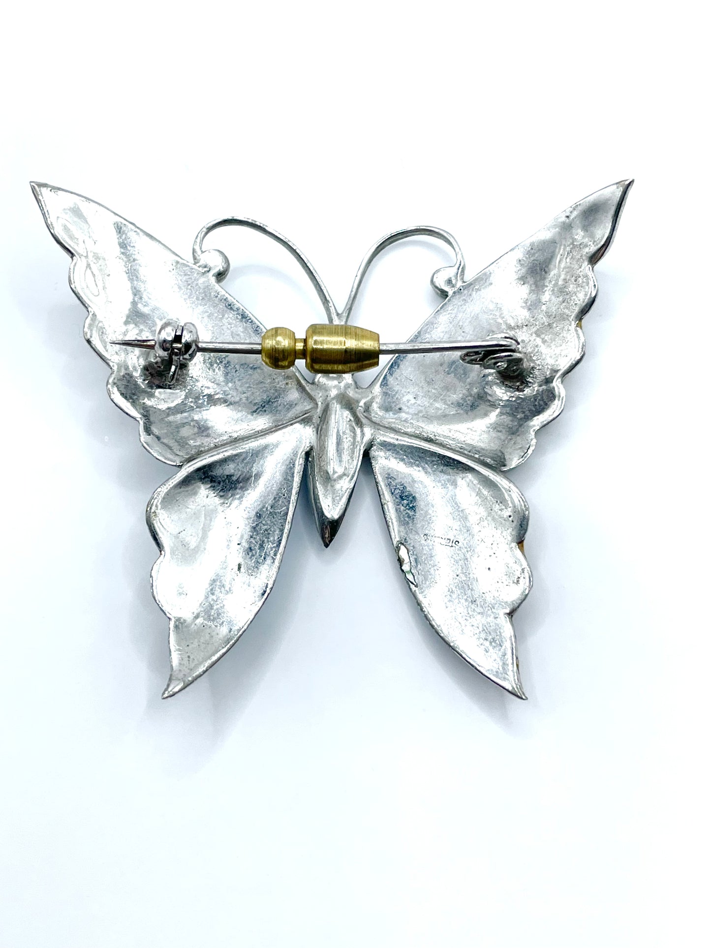 Vintage Sterling Silver Enamel Butterfly Brooch