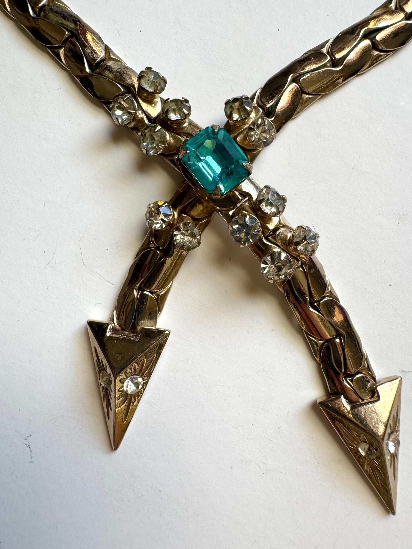 Vintage Kafin Statement Necklace with Aqua Crystal & Rhinestones