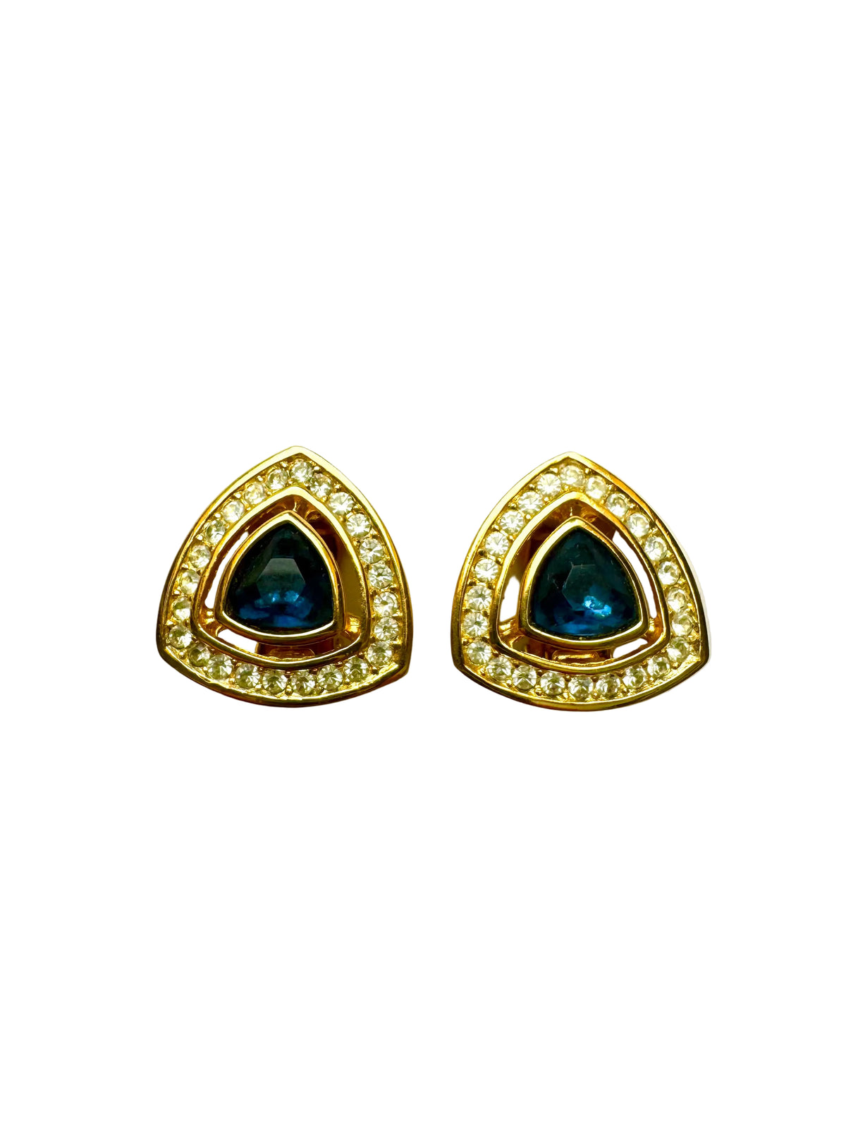 Vintage Christian Dior Blue Crystal Gold Tone Necklace & Earrings Set