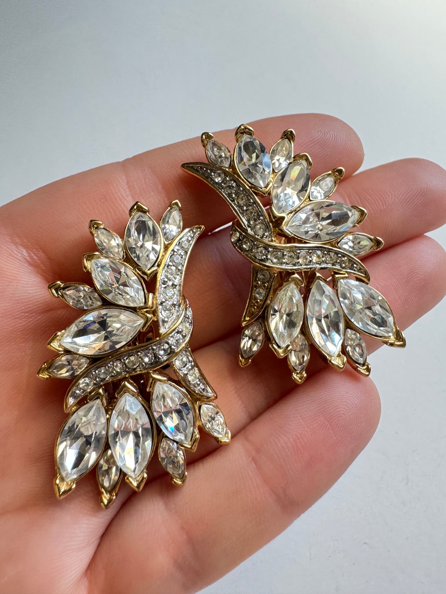 Vintage Trifari Crystal Burst Clip Earrings