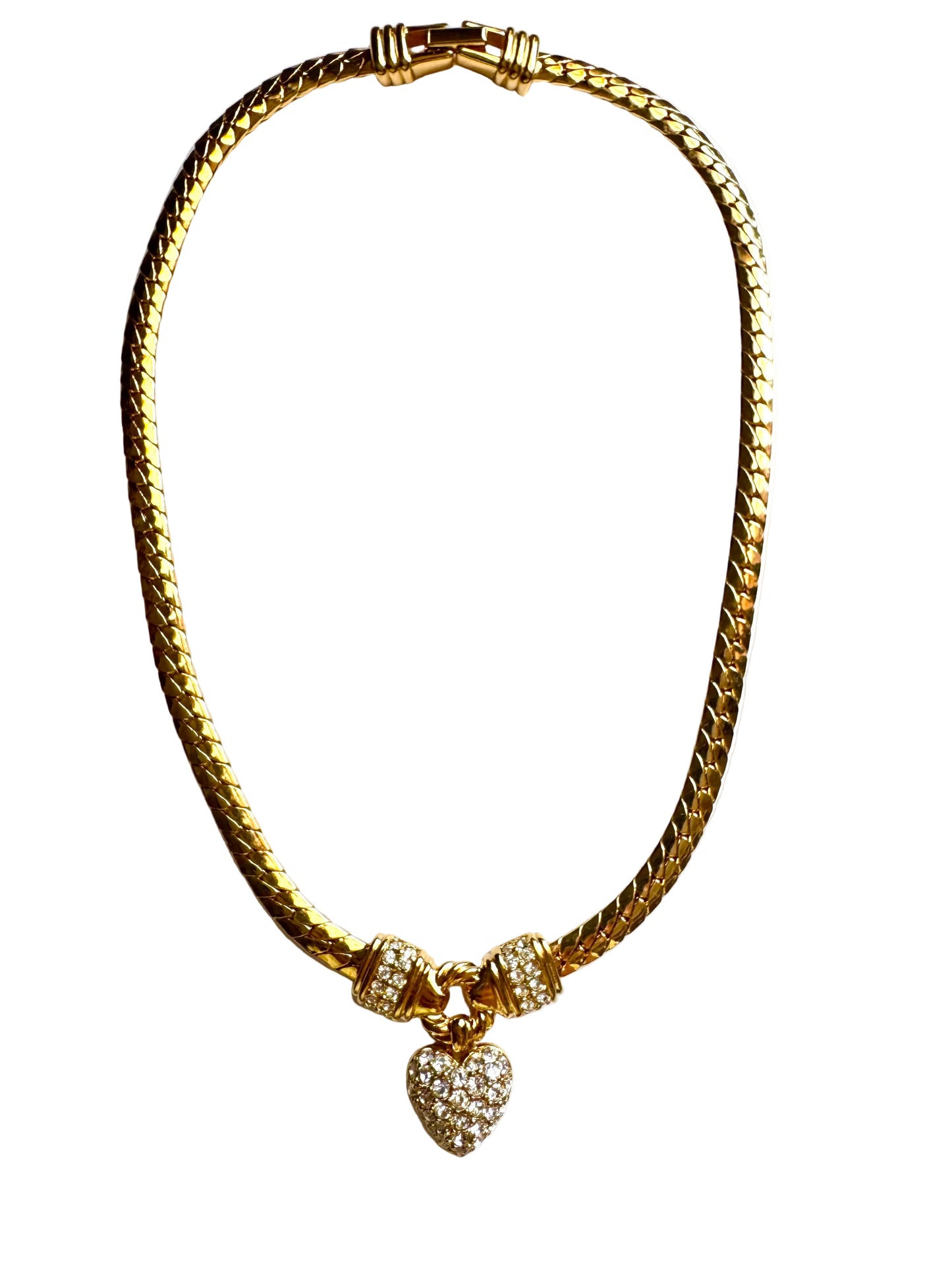 Vintage Swarovski Pave Crystal Heart Pendant Necklace