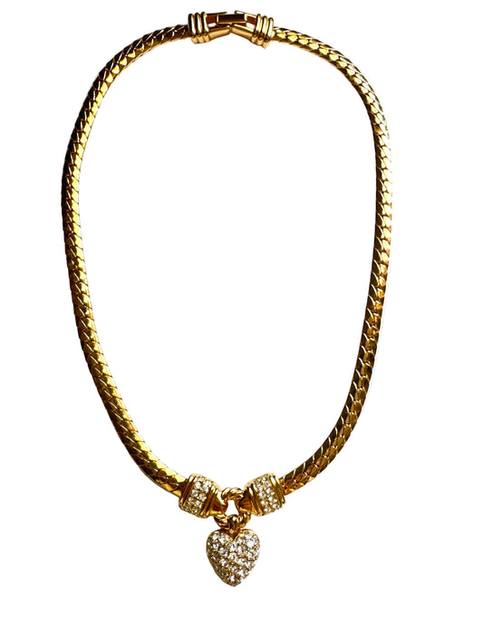 Vintage Swarovski Pave Crystal Heart Pendant Necklace