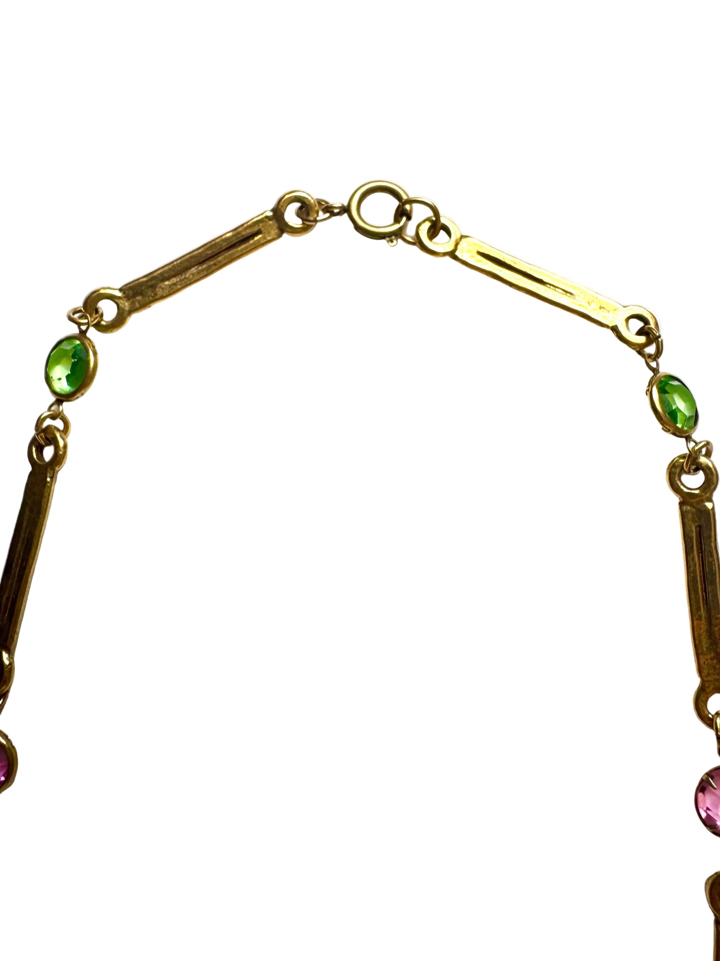 Vintage Victorian Revival Pastel Crystal Bib Necklace in Gold Tone