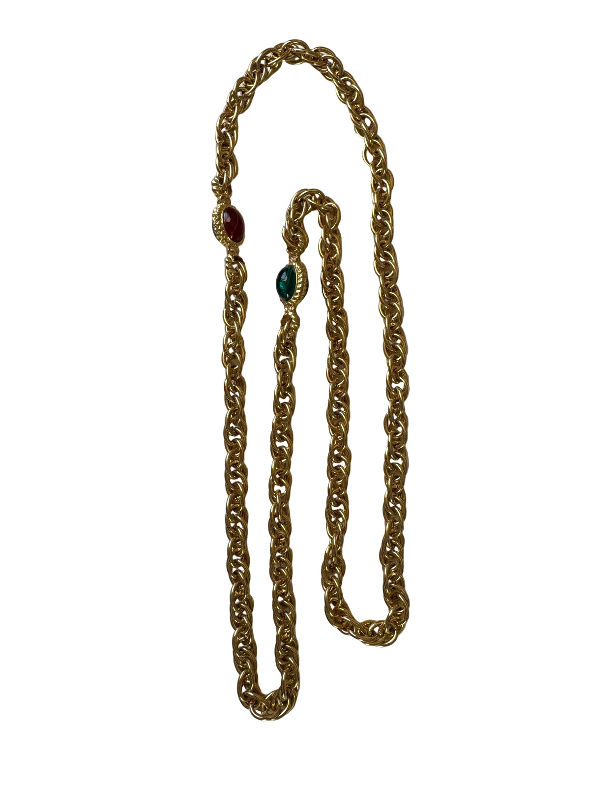 Vintage Mogul Glass Cabochon Gold Tone Statement Chain Necklace