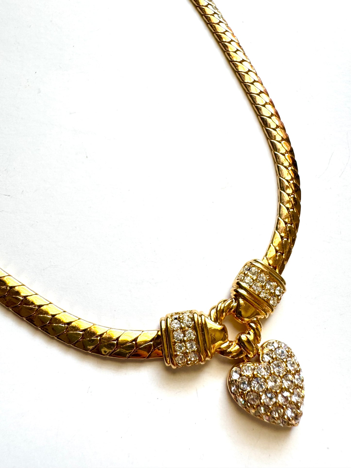 Vintage Swarovski Pave Crystal Heart Pendant Necklace