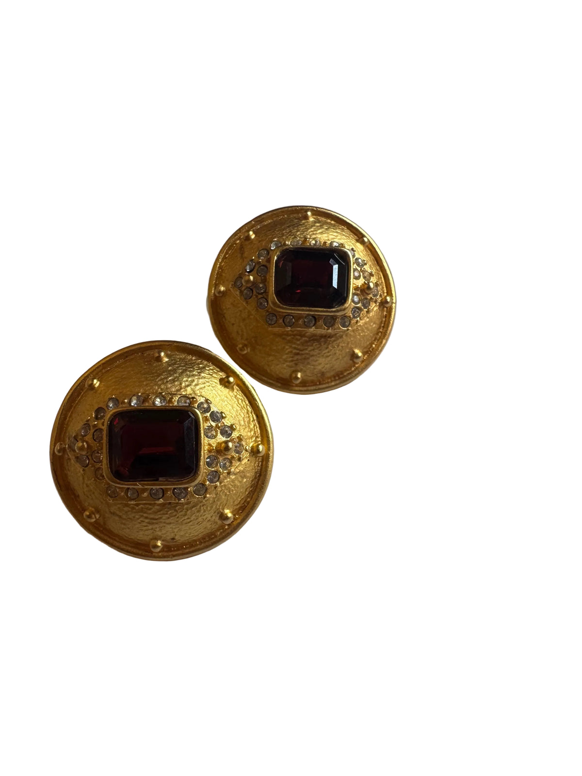 Vintage Leslie Block Ruby Red Crystal Gold Tone Clip-On Earrings