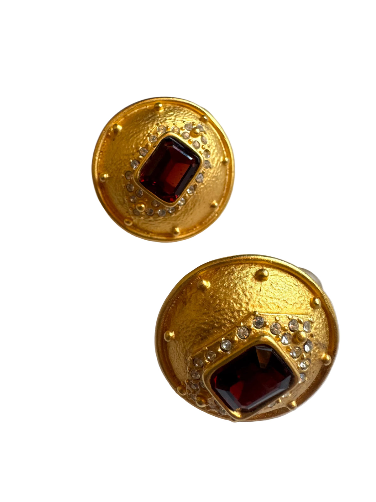 Vintage Leslie Block Ruby Red Crystal Gold Tone Clip-On Earrings
