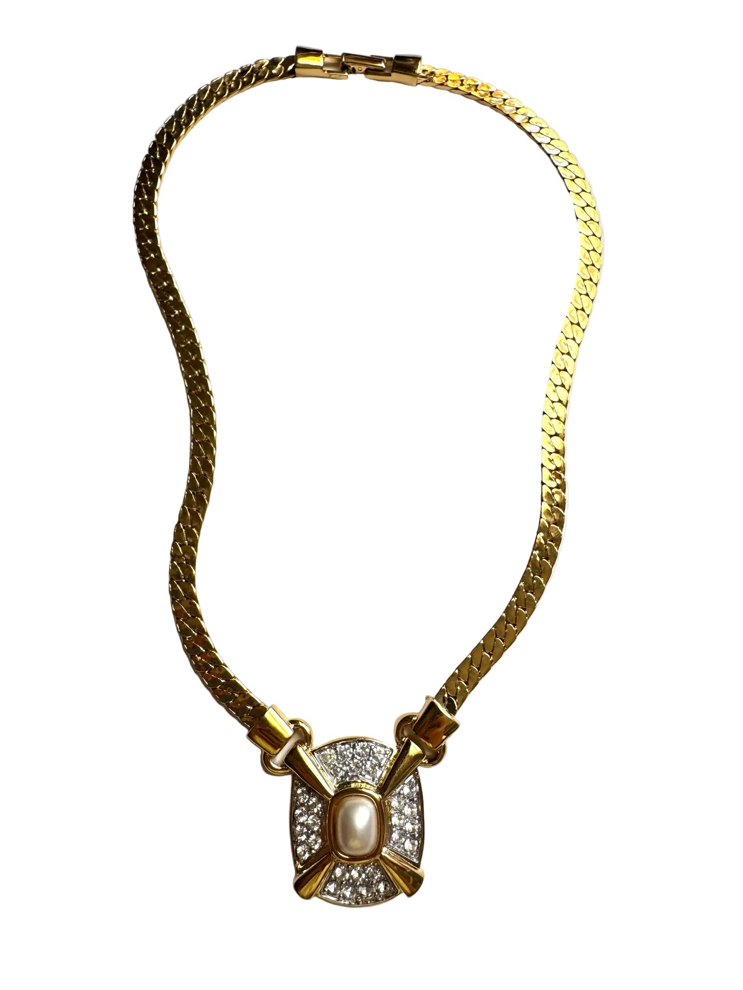 Vintage Faux Pearl & Rhinestone Statement Necklace