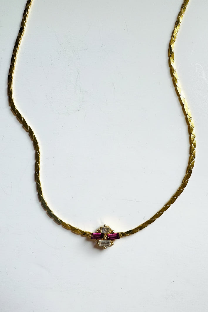 Vintage Christian Dior Crystal & Fuchsia Accent Necklace