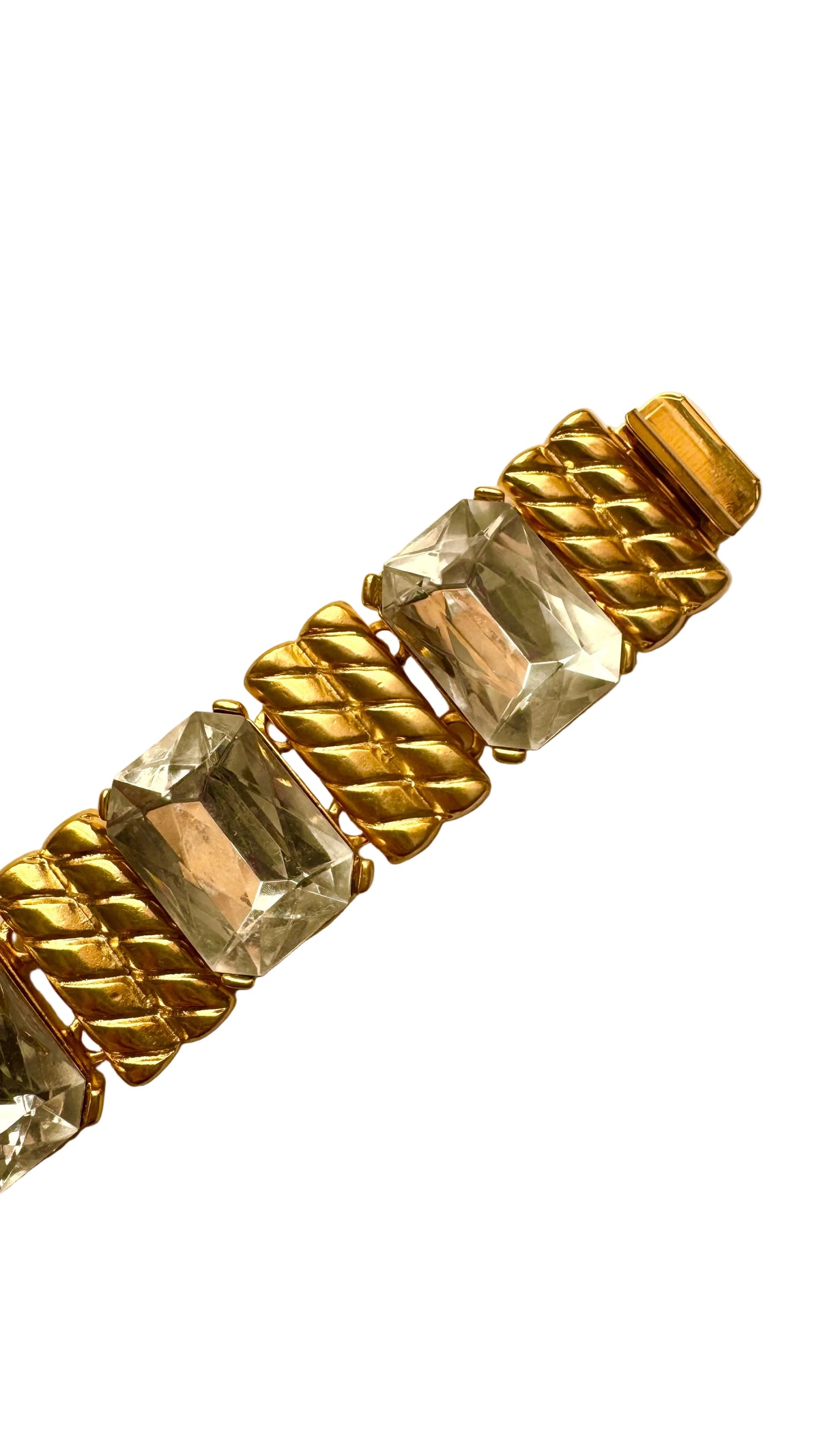 Vintage Chunky Clear Crystal Gold Tone Statement Link Bracelet