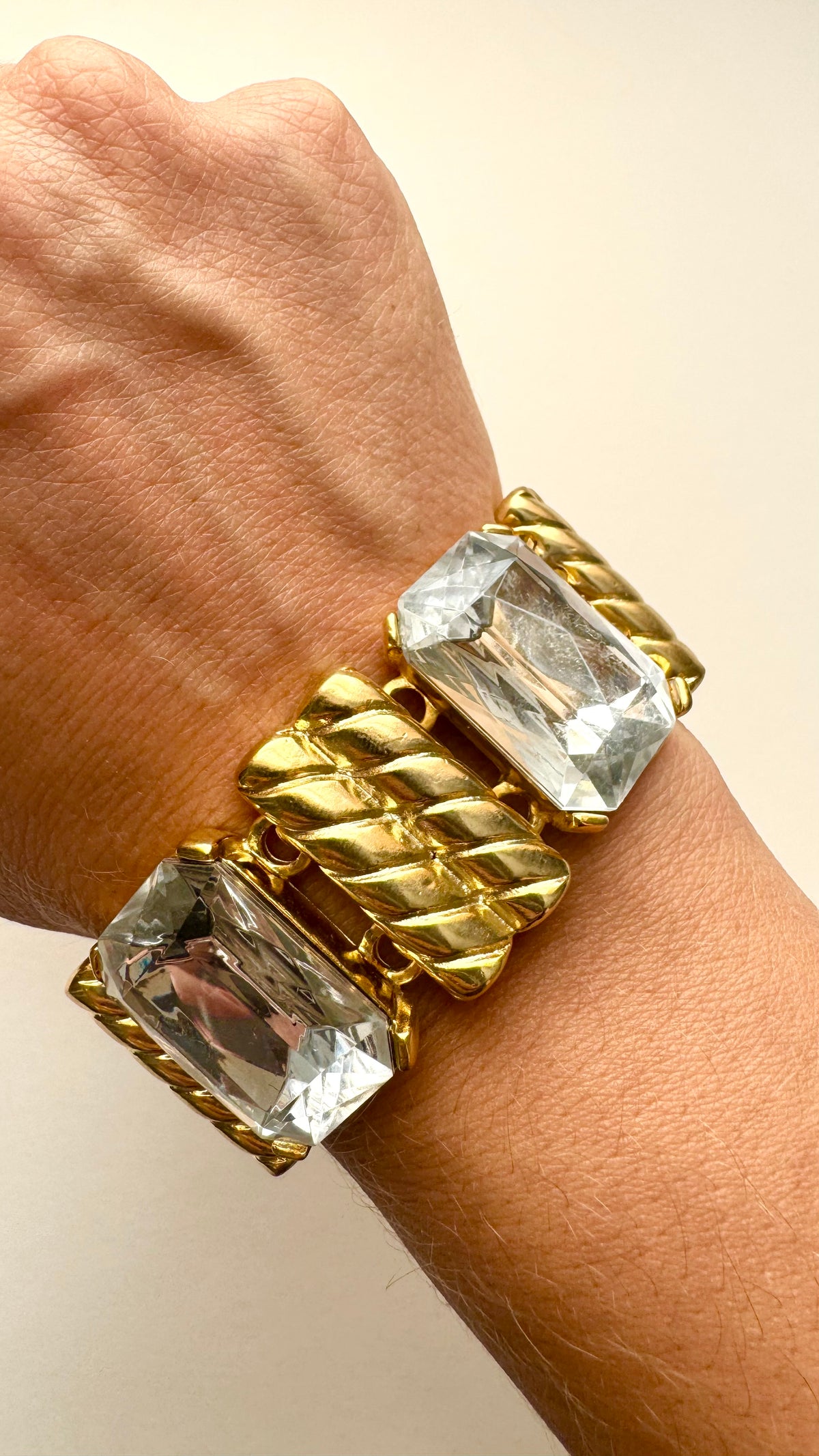 Vintage Chunky Clear Crystal Gold Tone Statement Link Bracelet