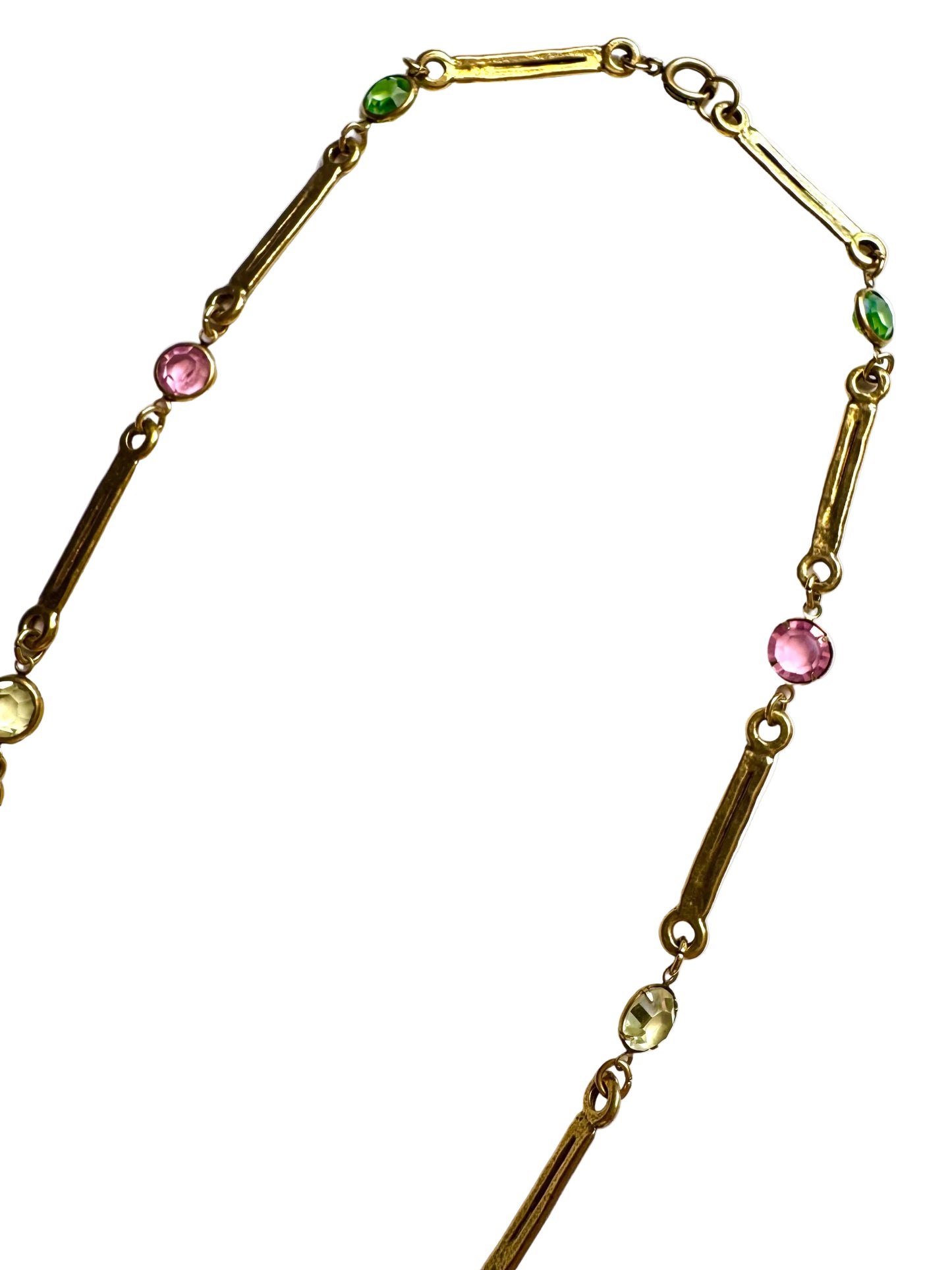 Vintage Victorian Revival Pastel Crystal Bib Necklace in Gold Tone