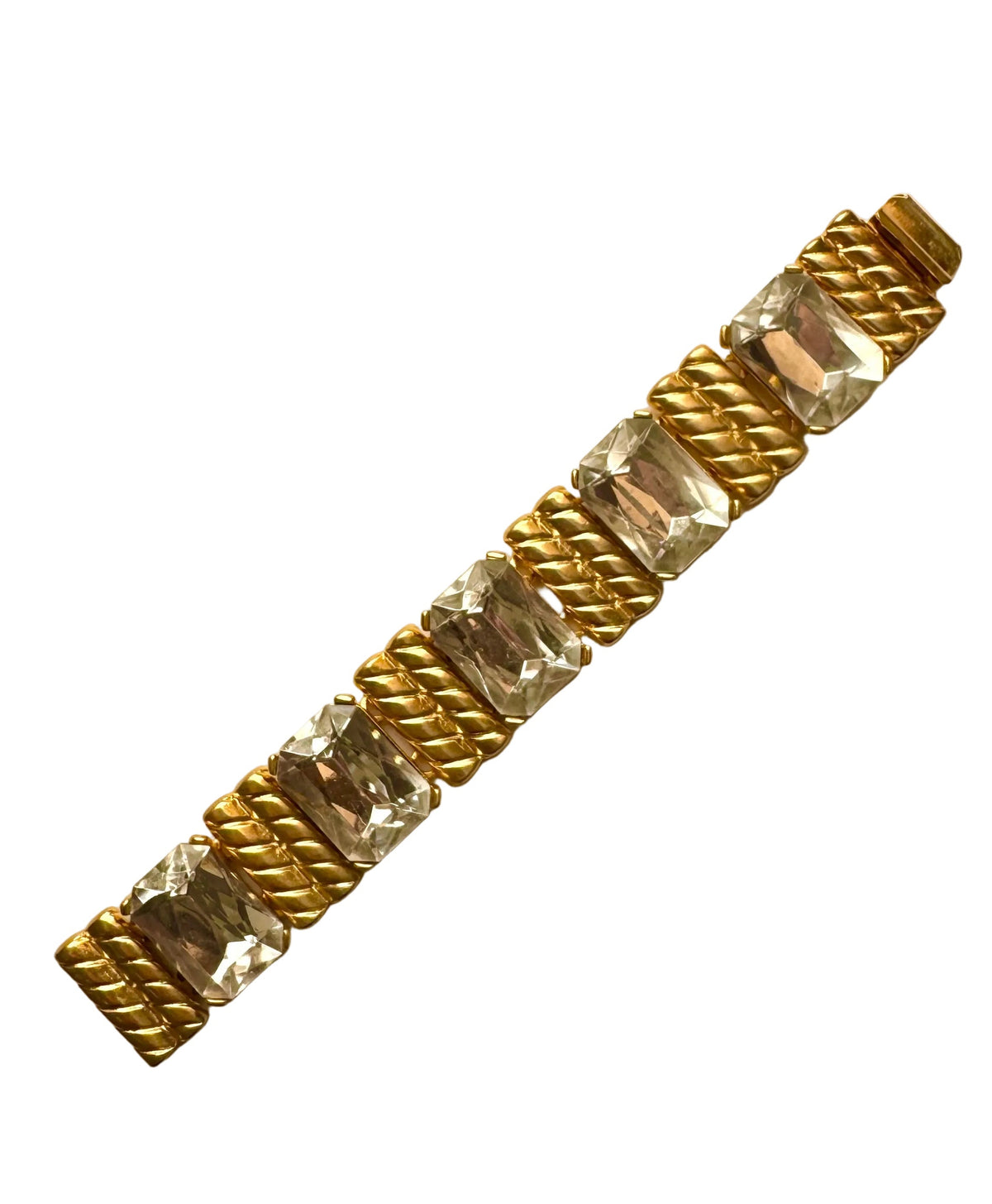 Vintage Chunky Clear Crystal Gold Tone Statement Link Bracelet
