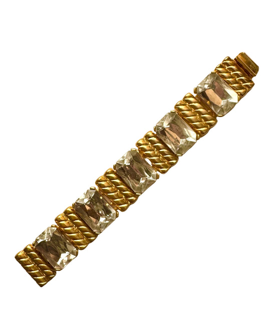 Vintage Chunky Clear Crystal Gold Tone Statement Link Bracelet