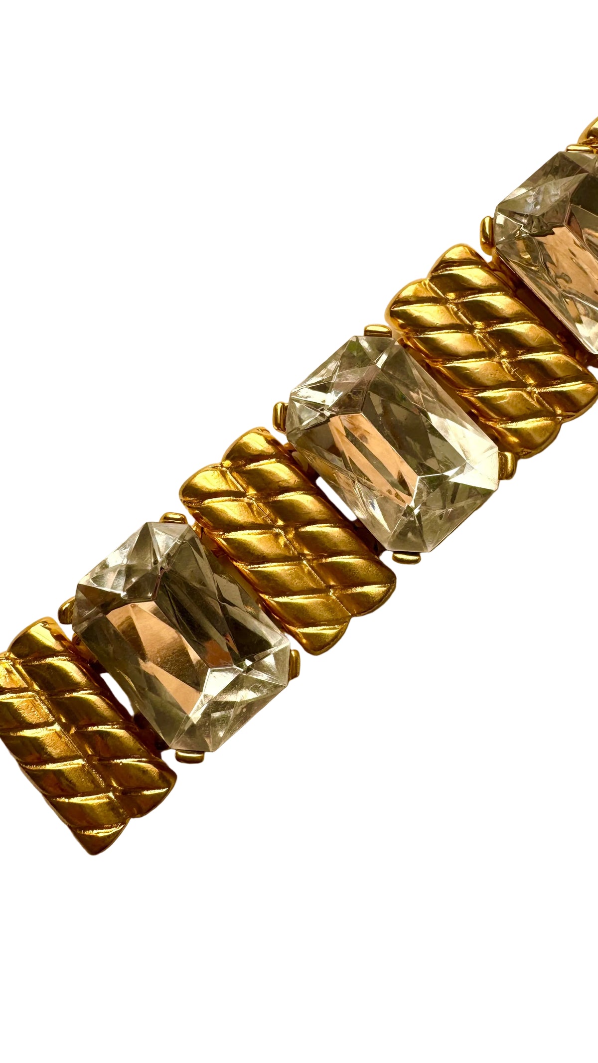 Vintage Chunky Clear Crystal Gold Tone Statement Link Bracelet