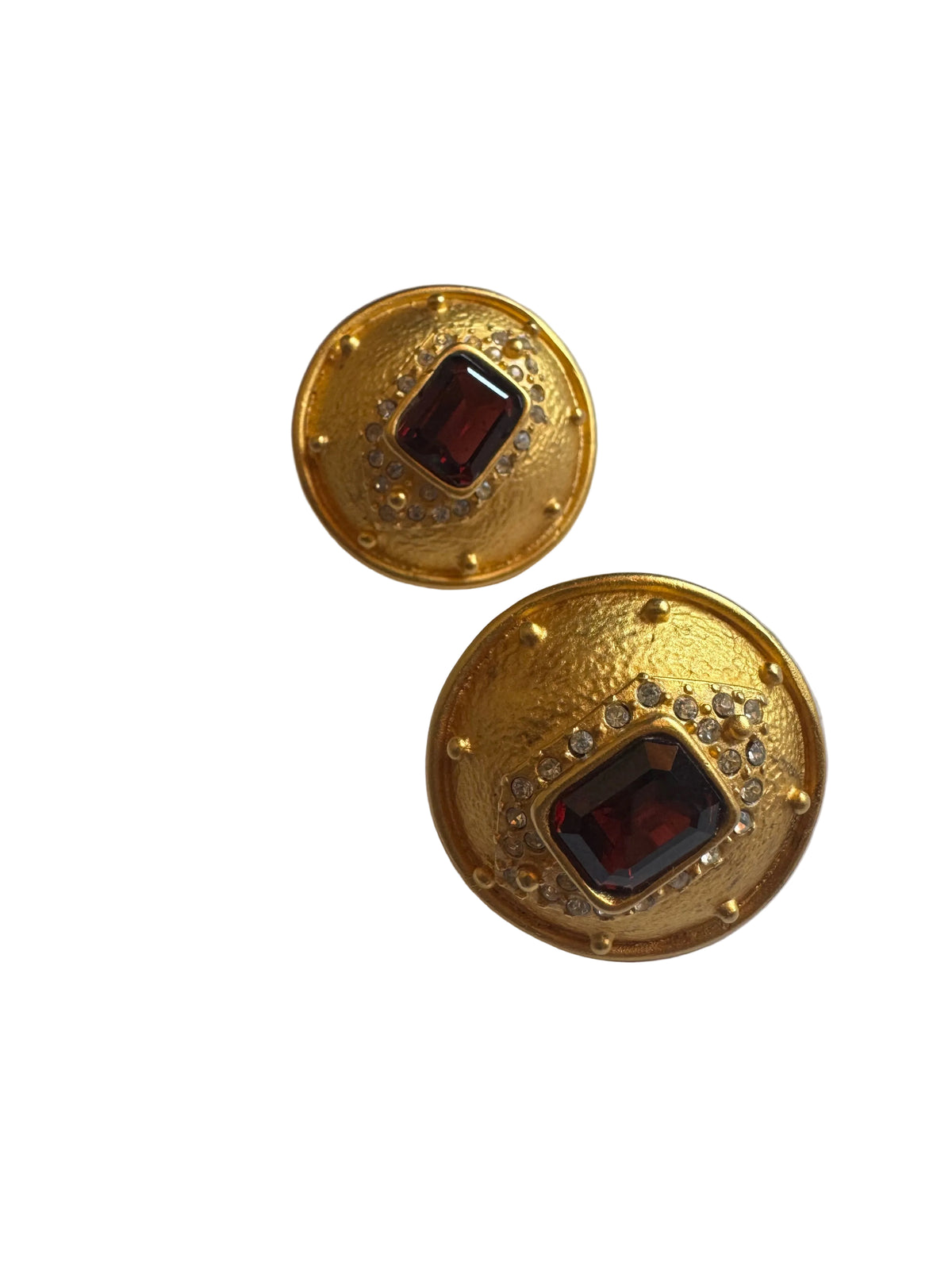 Vintage Leslie Block Ruby Red Crystal Gold Tone Clip-On Earrings
