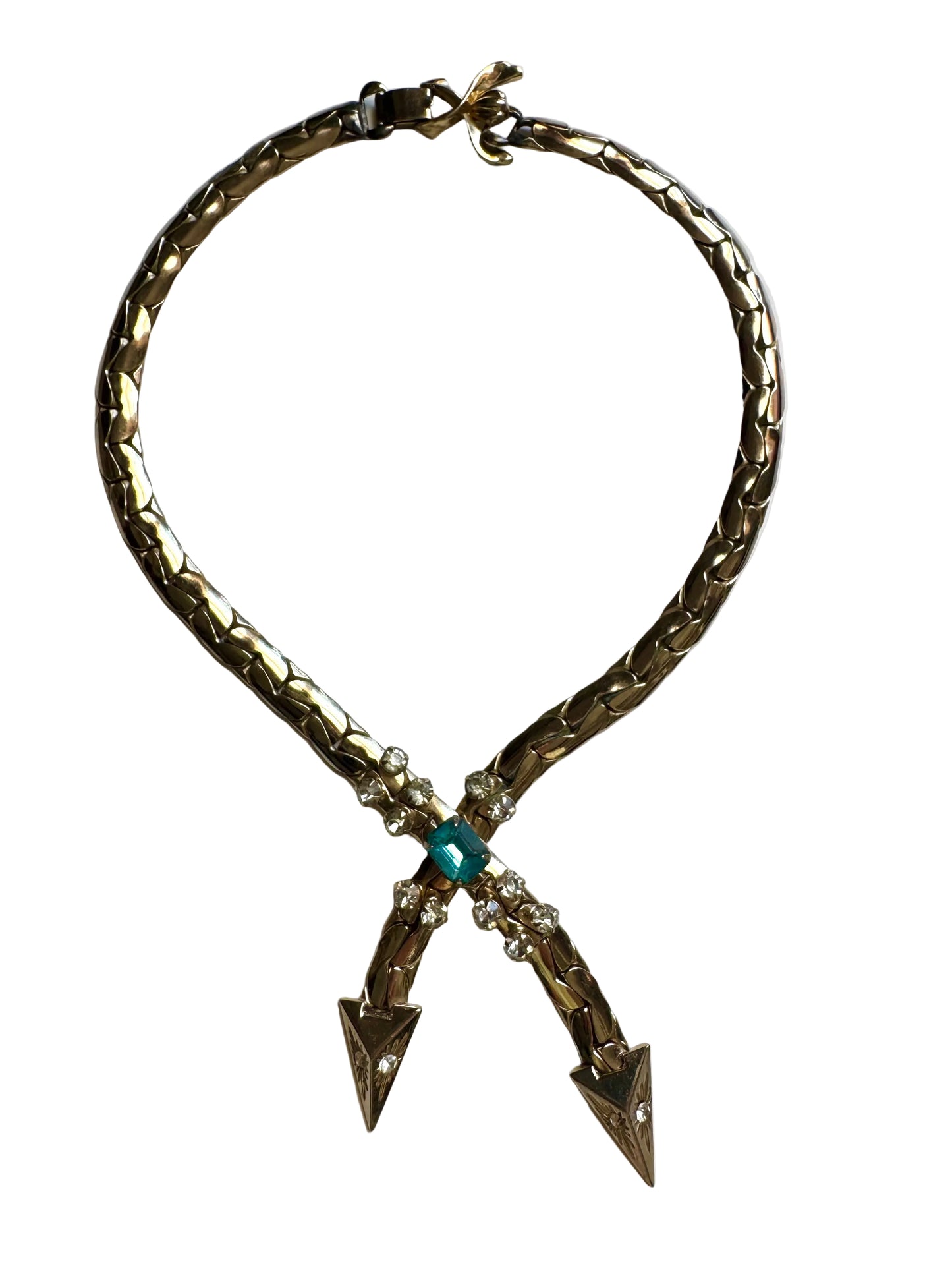 Vintage Kafin Statement Necklace with Aqua Crystal & Rhinestones