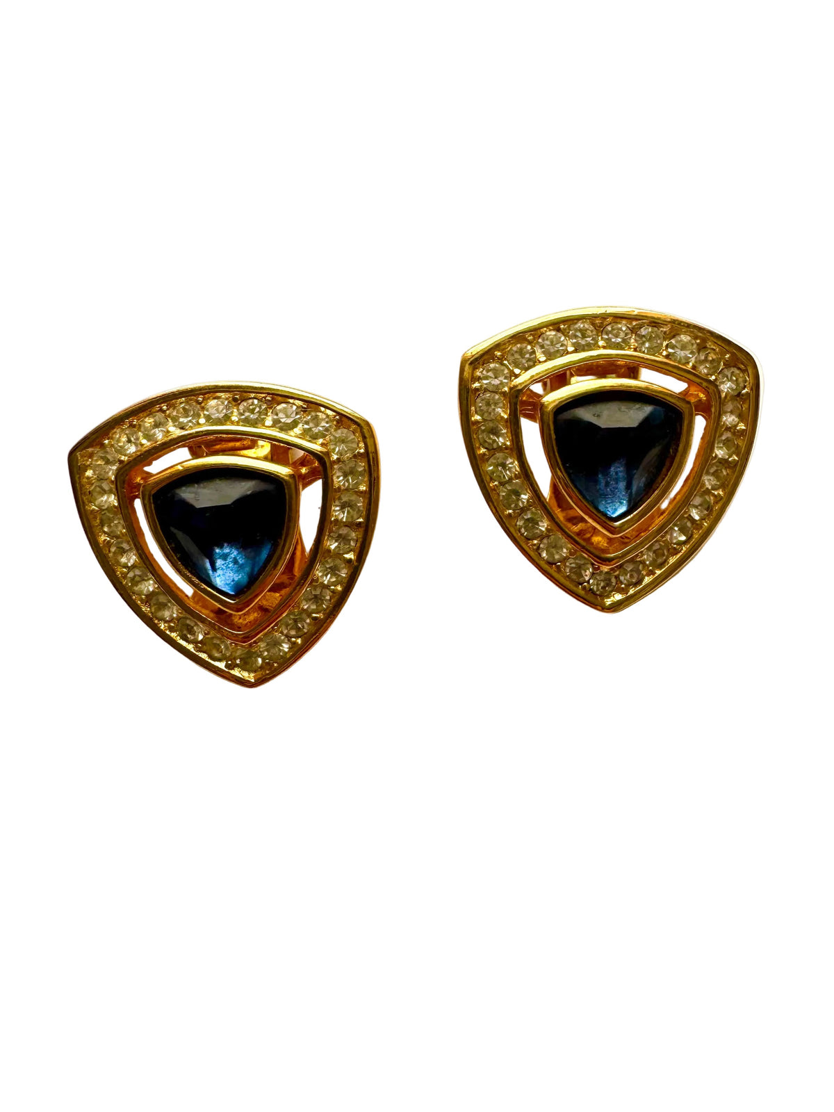 Vintage Christian Dior Blue Crystal Gold Tone Necklace & Earrings Set