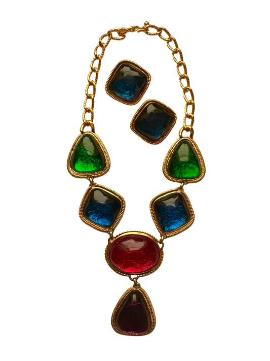 Vintage 1993 KJL for Avon Caprianti Collection Cabochon Necklace & Earrings Set