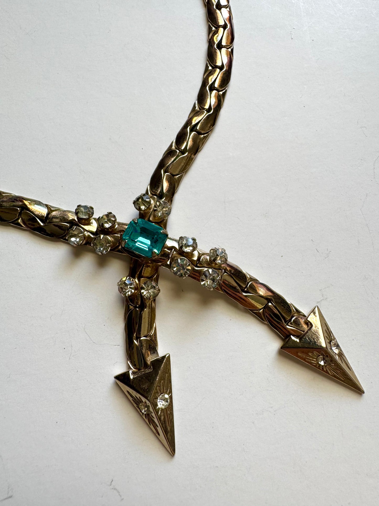 Vintage Kafin Statement Necklace with Aqua Crystal & Rhinestones