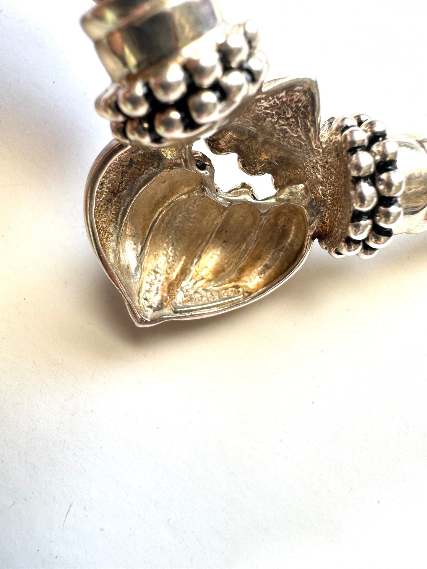 Vintage ESPO Sig 925 Sterling Silver Mesh Omega Choker Necklace with Sculptural Locket Pendant